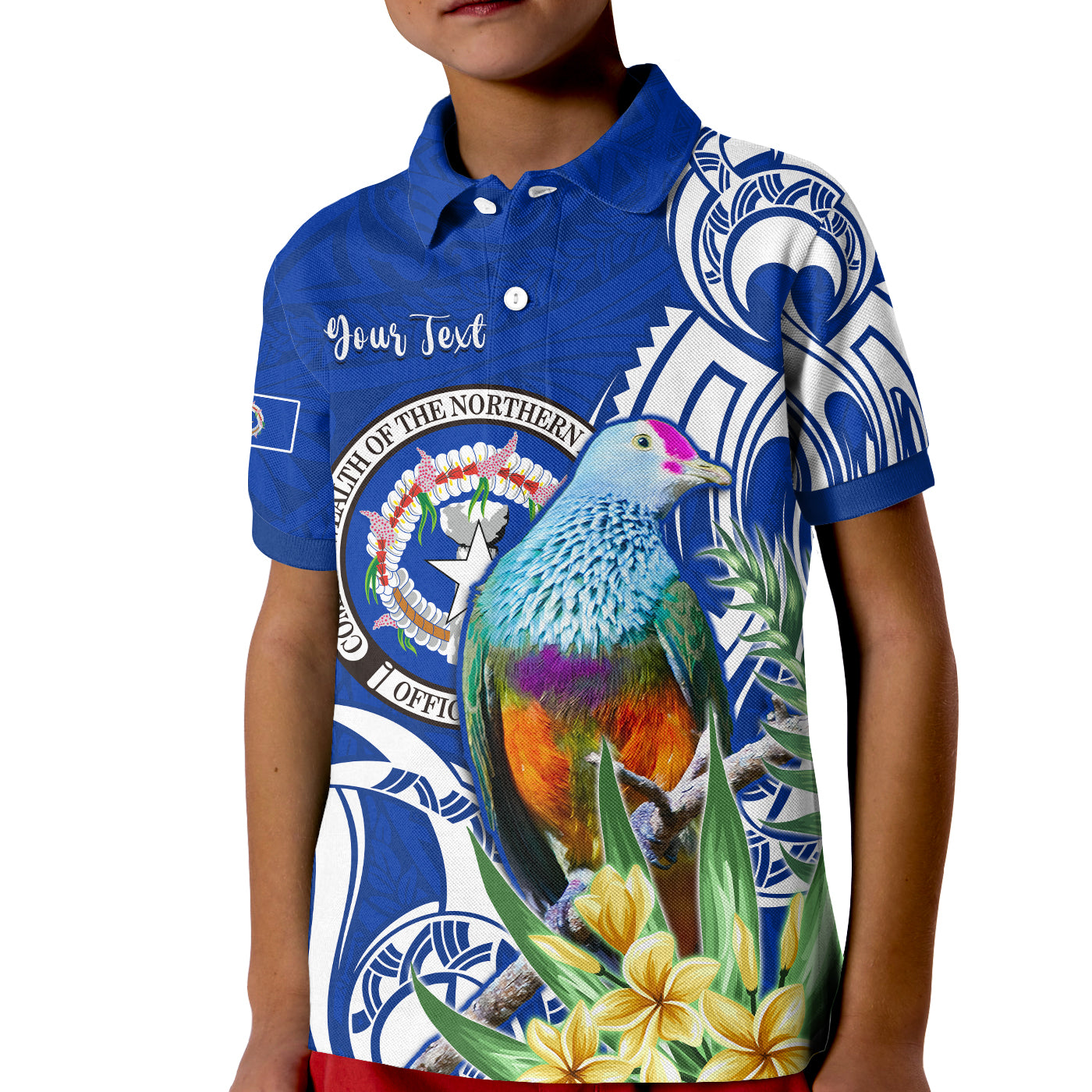 (Custom Personalised) Northern Mariana Islands Polo Shirt KID Mariana Fruit Dove Mix Frangipani Flowers LT13 Unisex Blue - Polynesian Pride