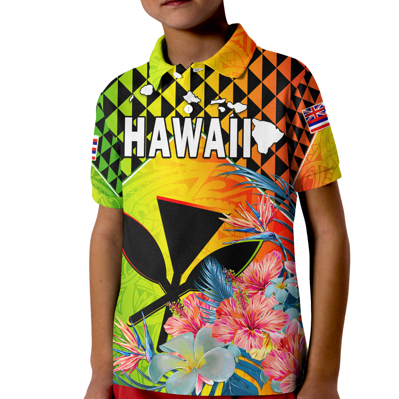 Hawaii Polo Shirt KID Hawaiian Tribal Kanaka Maoli Hibiscus LT14 Kid Reggae - Polynesian Pride