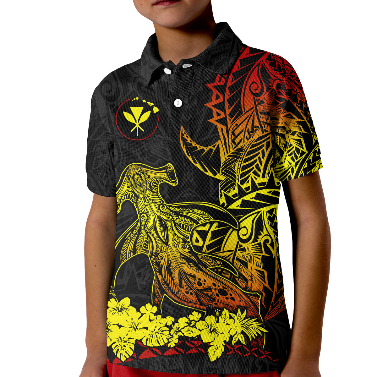 Hawaii Polynesian Polo Shirt KID Wild Hammerhead Sharks Fresh Life LT13 Unisex Black - Polynesian Pride