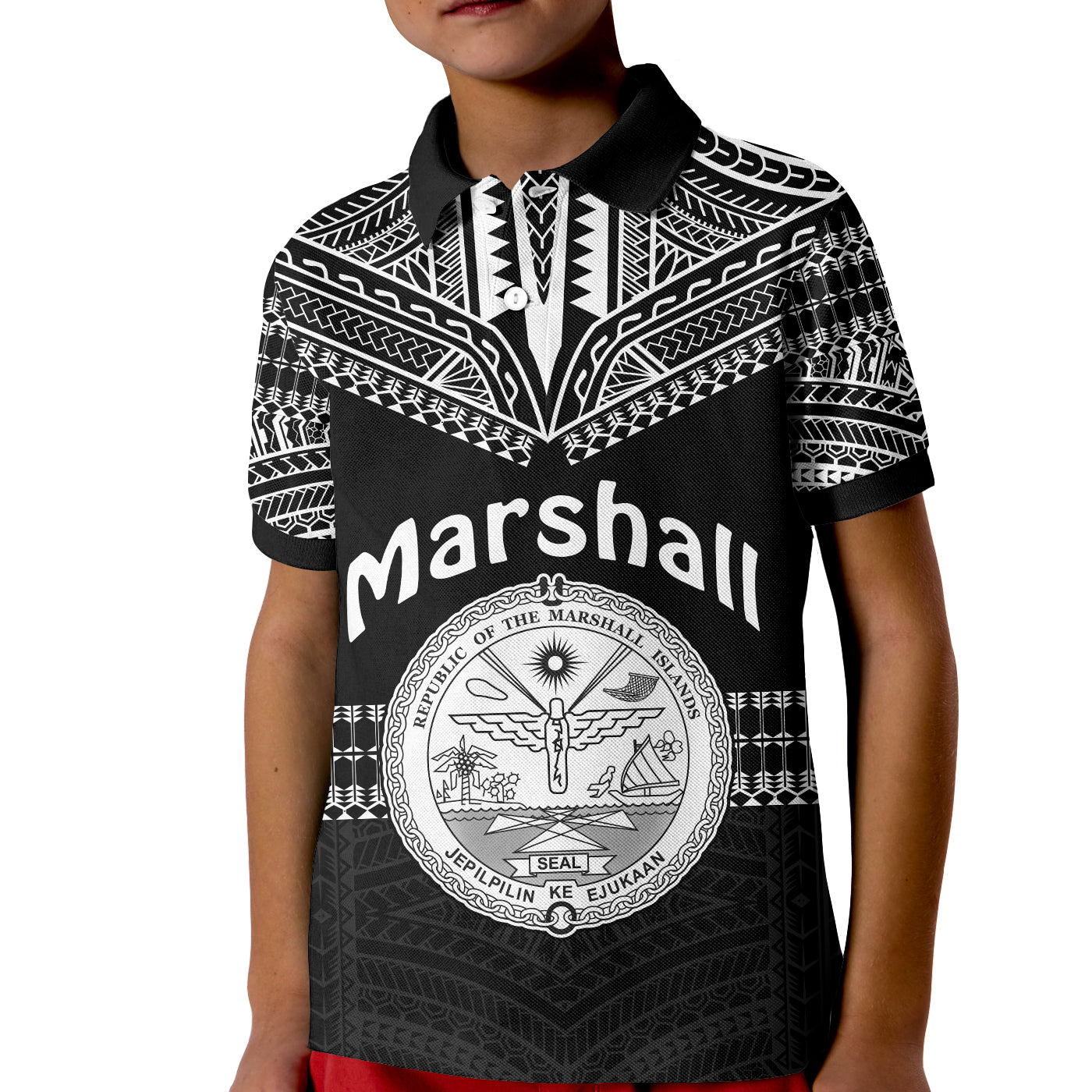 Marshall Islands Polo Shirt KID Best Tattoo Version Black LT13 Unisex Black - Polynesian Pride