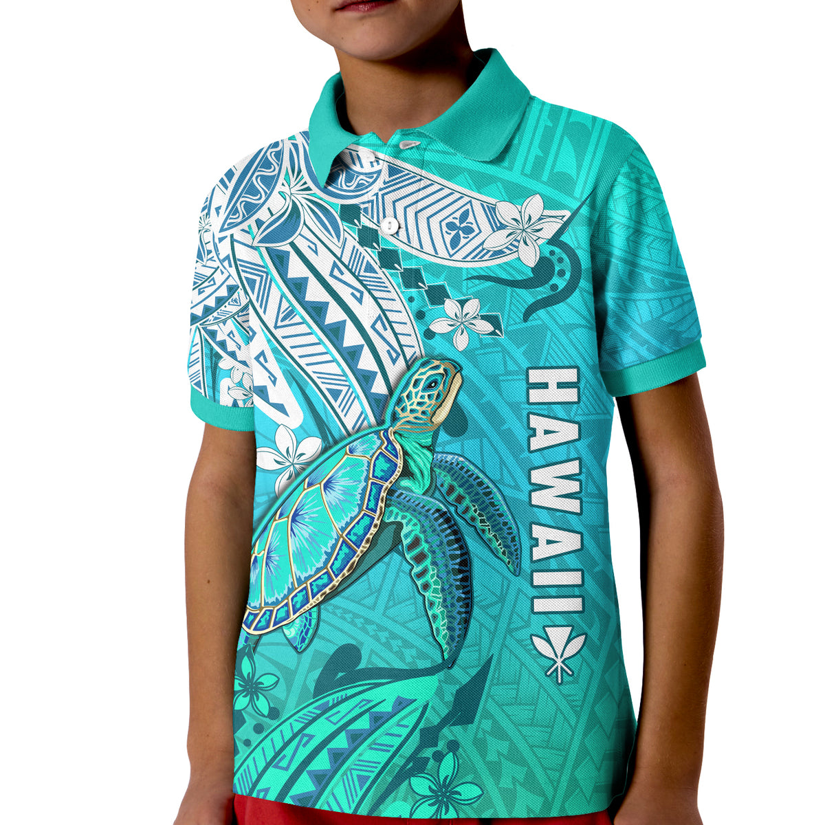 Hawaiian Islands Polo Shirt KID Turtle Mix Hawaii Polynesian LT13 Unisex Blue - Polynesian Pride