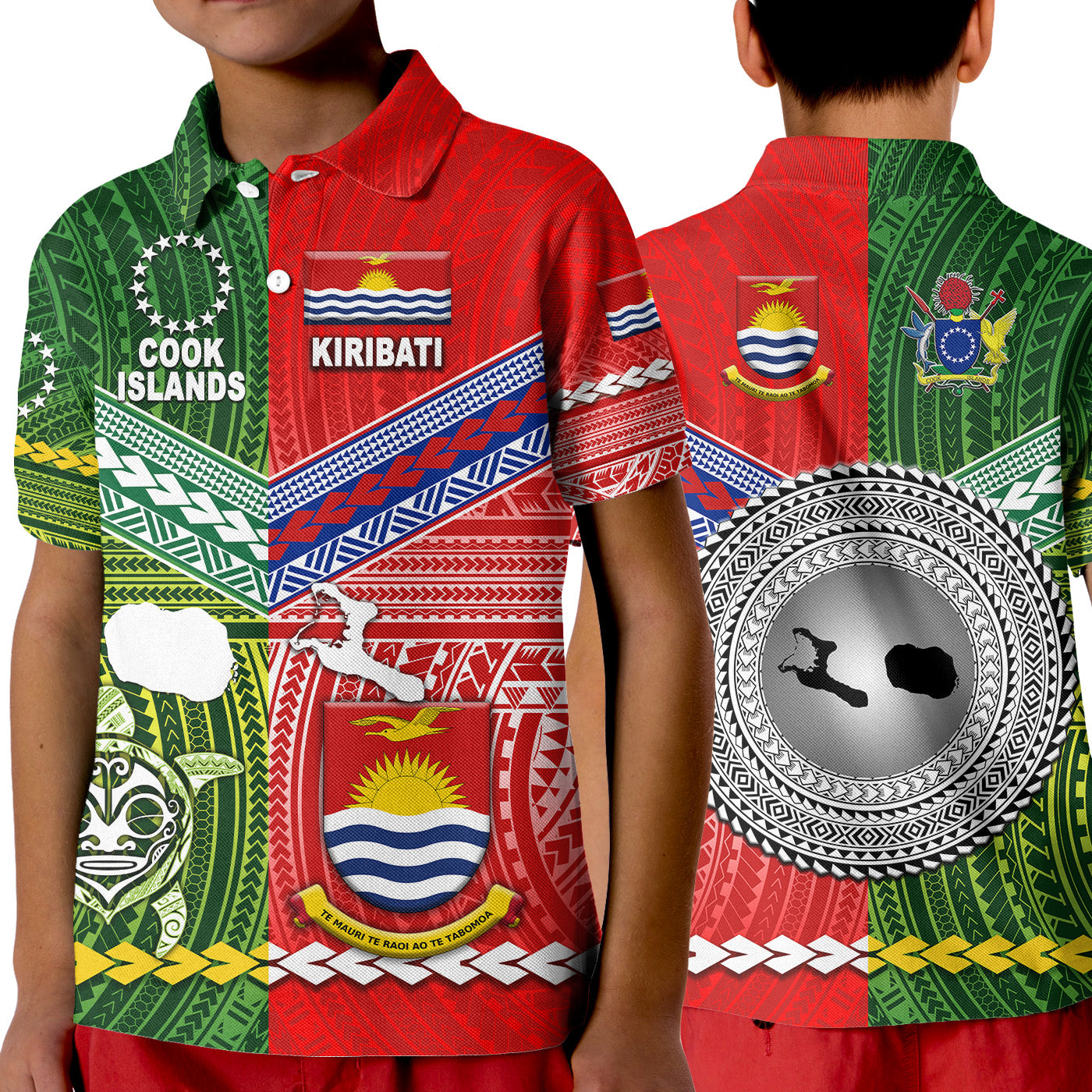 (Custom Personalised) Kiribati And Cook Islands Polo Shirt KID Together LT8 - Polynesian Pride