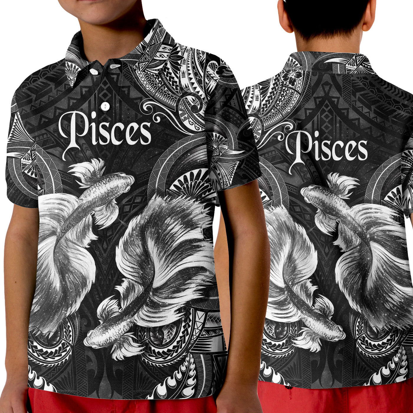 Pisces Zodiac Polynesian Polo Shirt KID Unique Style - Black LT8 Unisex Black - Polynesian Pride