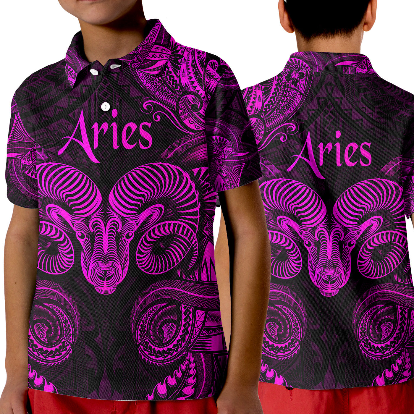 Aries Zodiac Polynesian Polo Shirt KID Unique Style - Pink LT8 Unisex Pink - Polynesian Pride