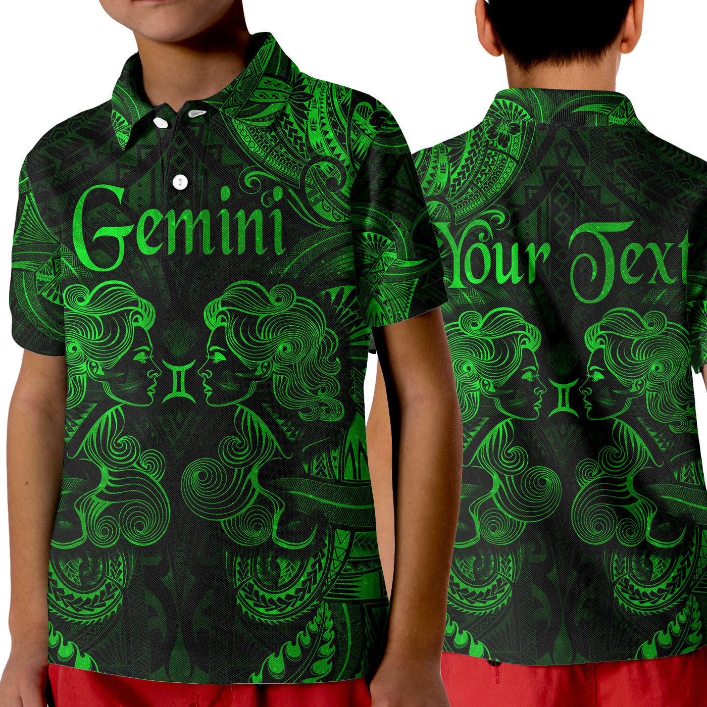 (Custom Personalised) Gemini Zodiac Polynesian Polo Shirt KID Unique Style - Green LT8 Unisex Green - Polynesian Pride