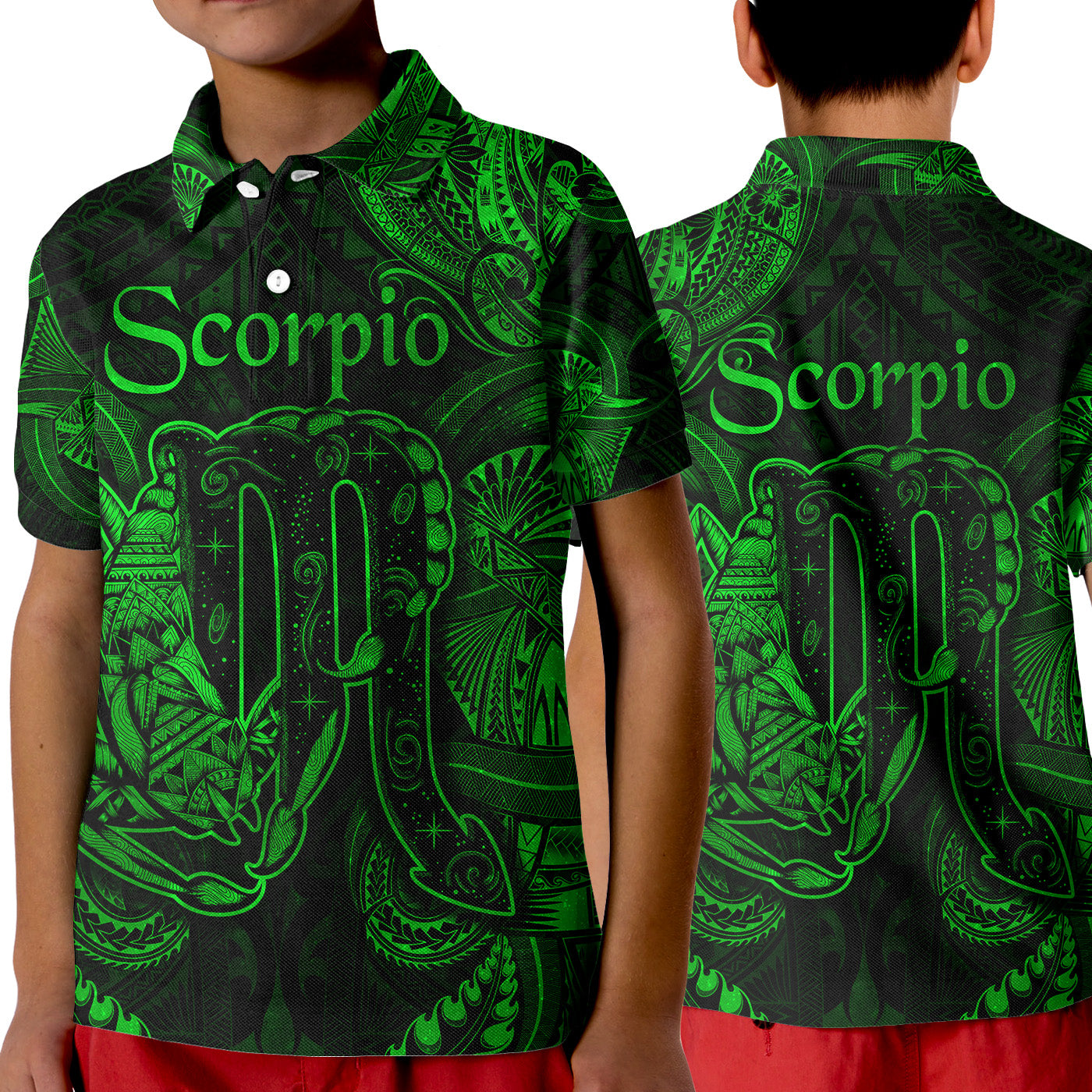 Scorpio Zodiac Polynesian Polo Shirt KID Unique Style - Green LT8 Unisex Green - Polynesian Pride