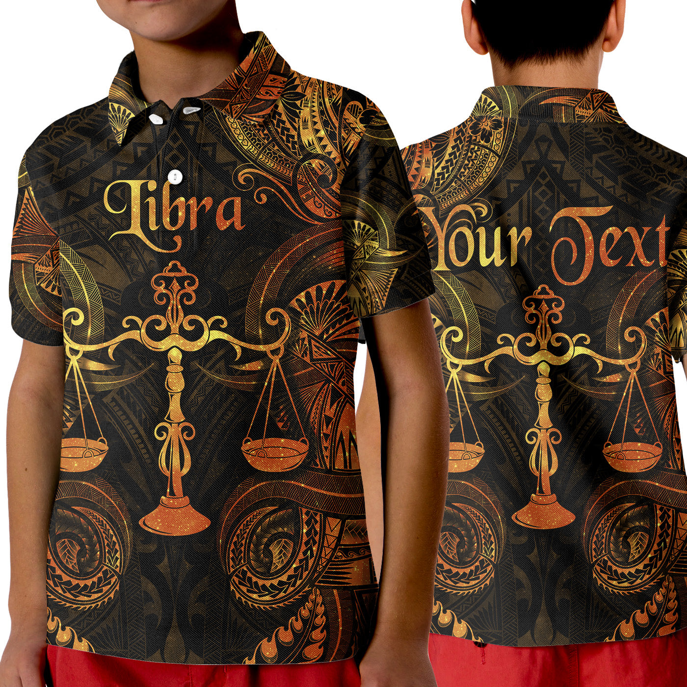 (Custom Personalised) Libra Zodiac Polynesian Polo Shirt KID Unique Style - Gold LT8 Unisex Gold - Polynesian Pride