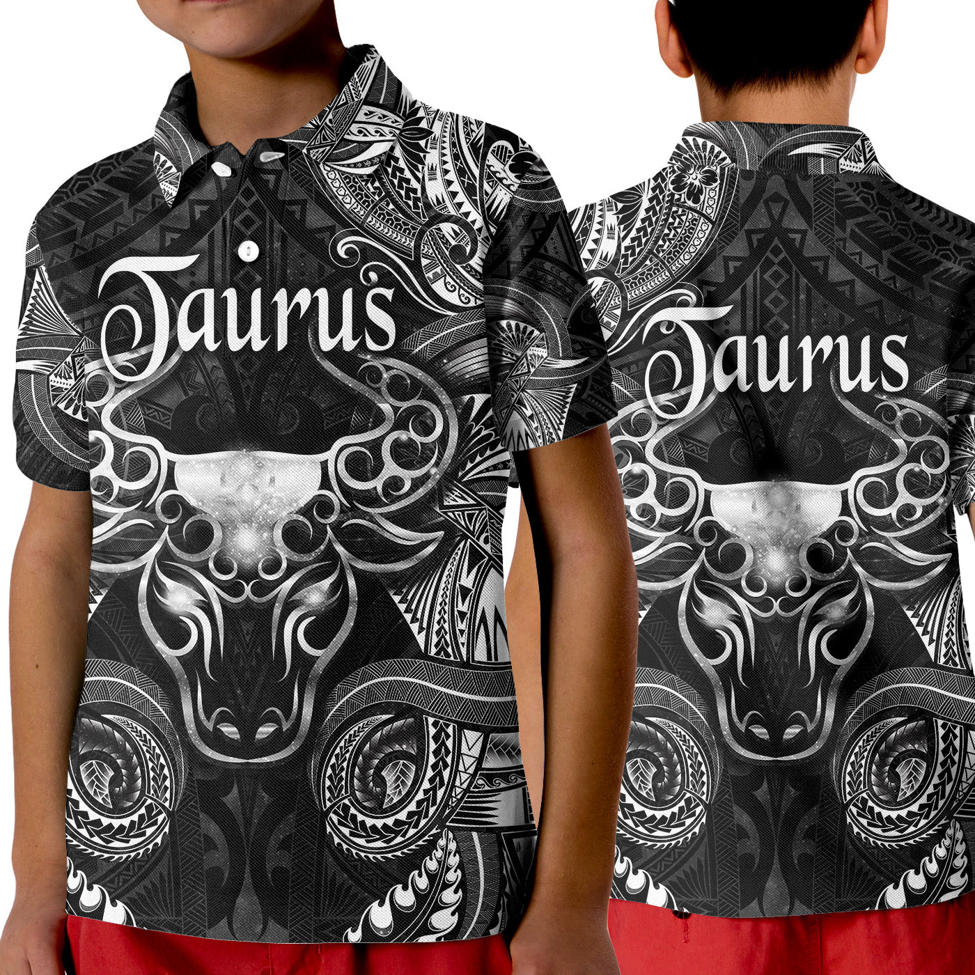 Taurus Zodiac Polynesian Polo Shirt KID Unique Style - Black LT8 Unisex Black - Polynesian Pride