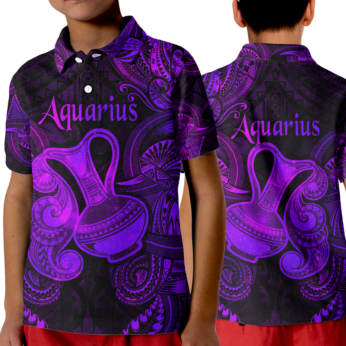 Aquarius Zodiac Polynesian Polo Shirt KID Unique Style - Purple LT8 Unisex Purple - Polynesian Pride