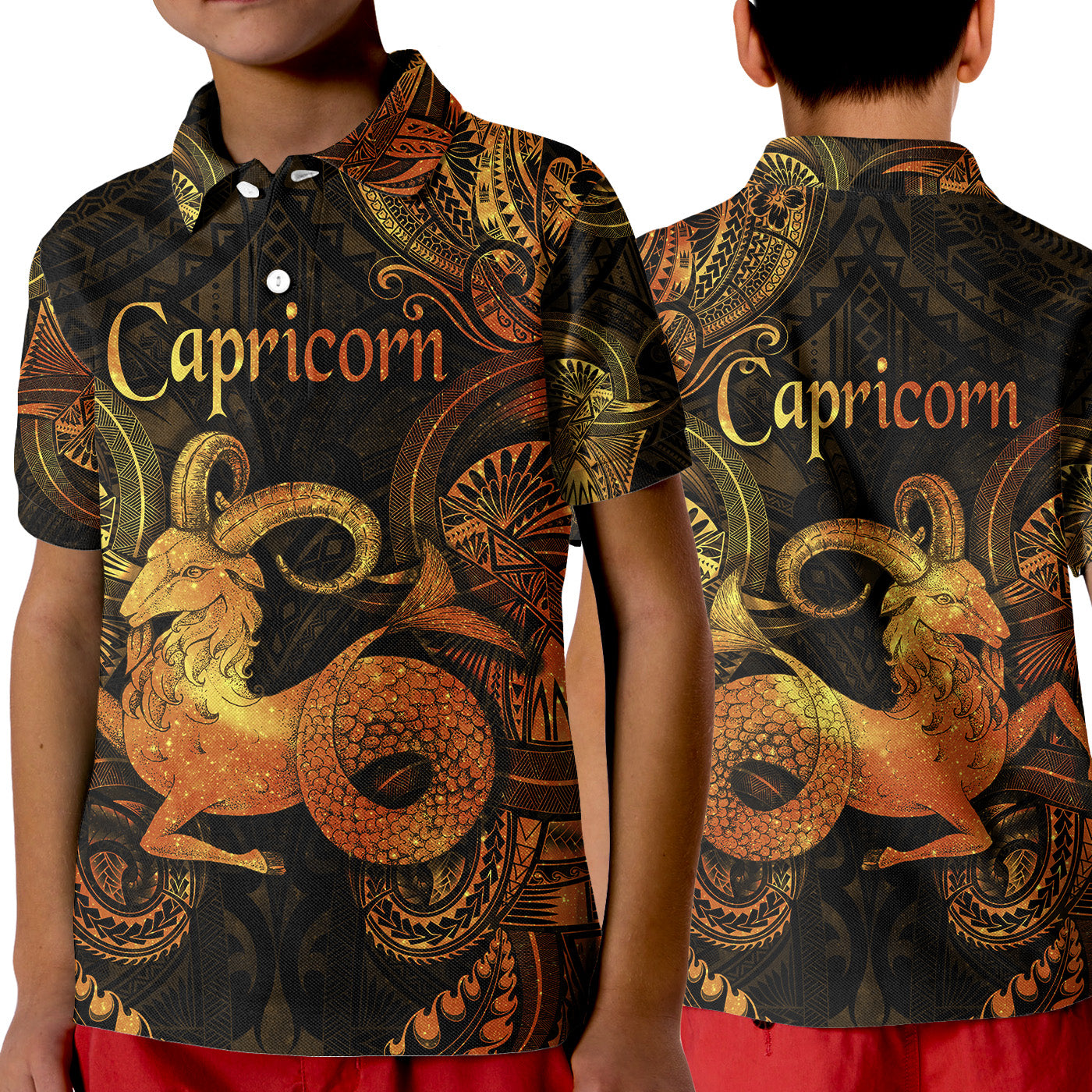 Capricorn Zodiac Polynesian Polo Shirt KID Unique Style - Gold LT8 Unisex Gold - Polynesian Pride