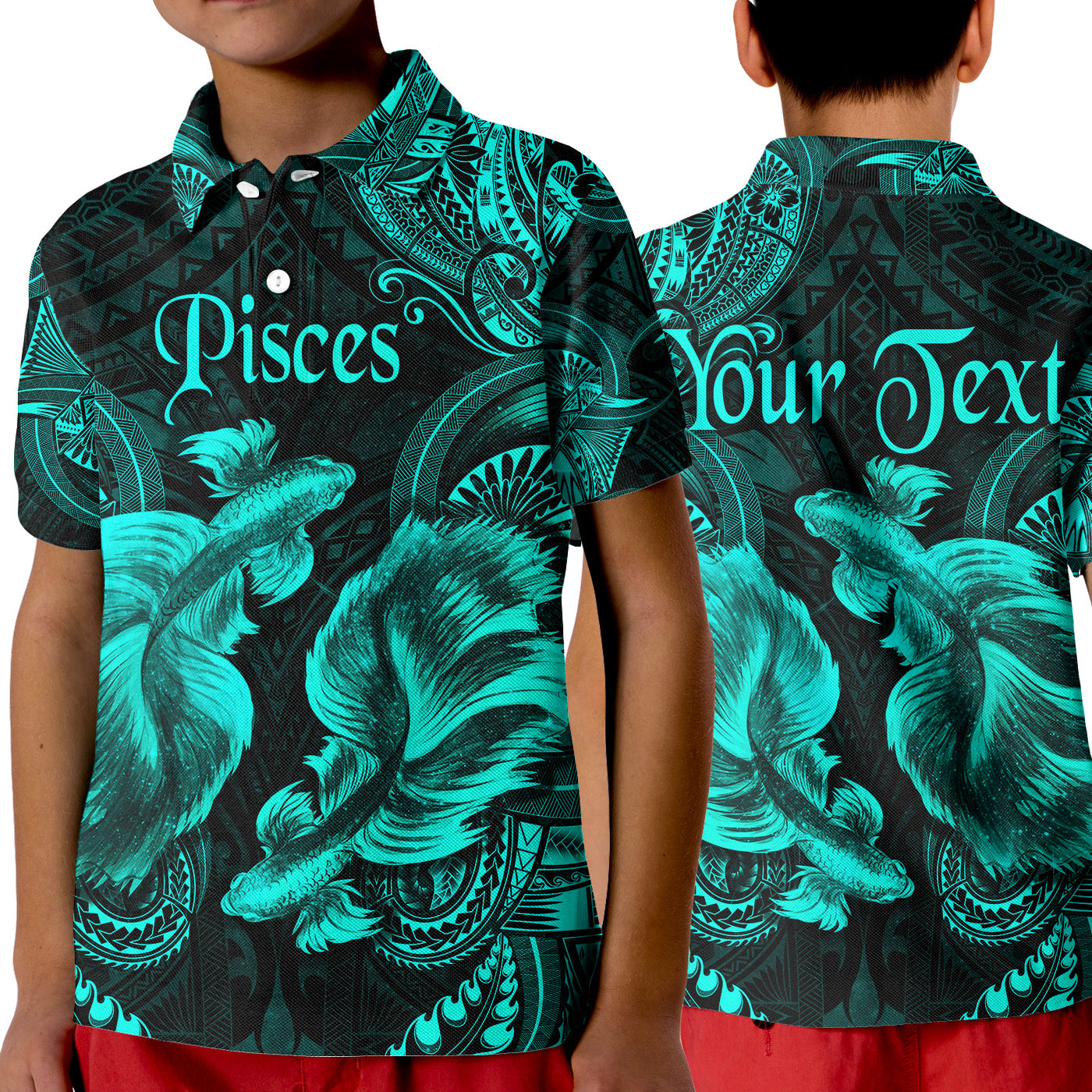 (Custom Personalised) Pisces Zodiac Polynesian Polo Shirt KID Unique Style - Turquoise LT8 Unisex Turquoise - Polynesian Pride