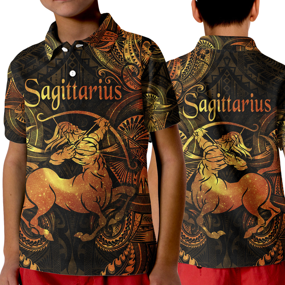Sagittarius Zodiac Polynesian Polo Shirt KID Unique Style - Gold LT8 Unisex Gold - Polynesian Pride