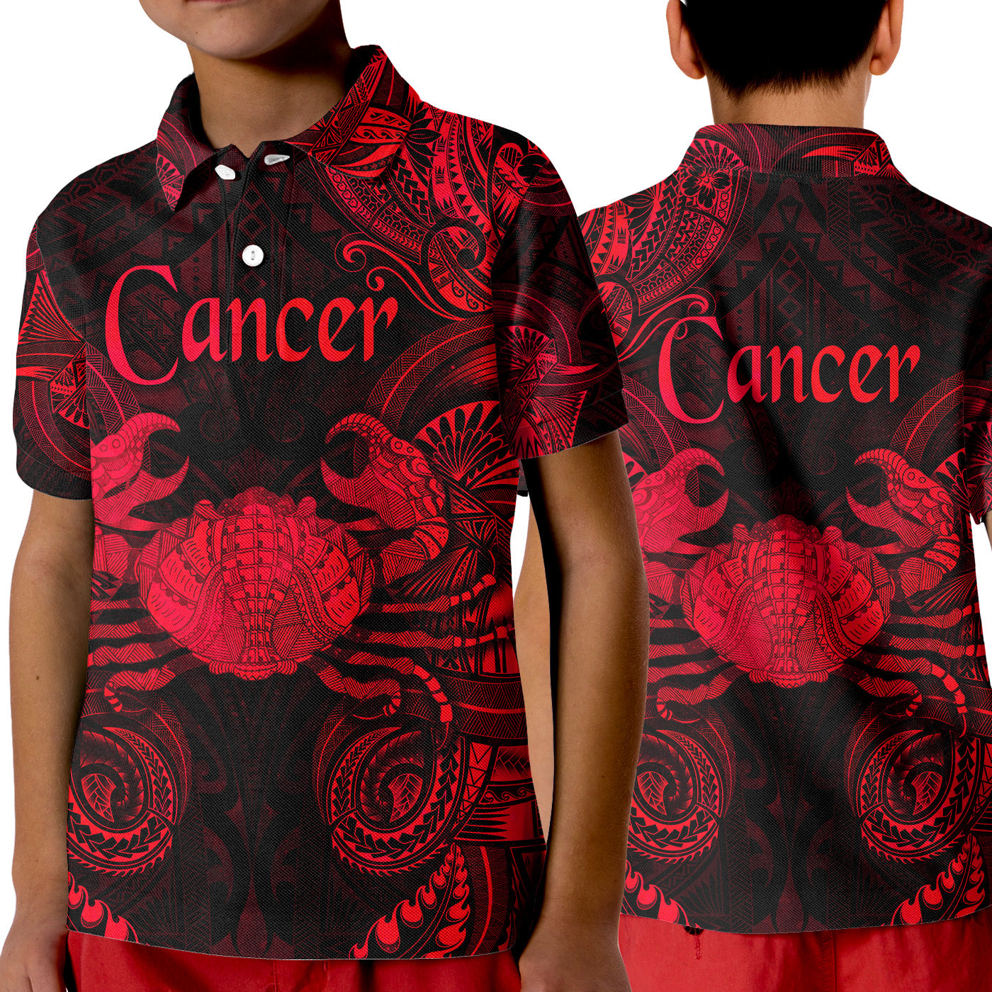 Cancer Zodiac Polynesian Polo Shirt KID Unique Style - Red LT8 Unisex Red - Polynesian Pride