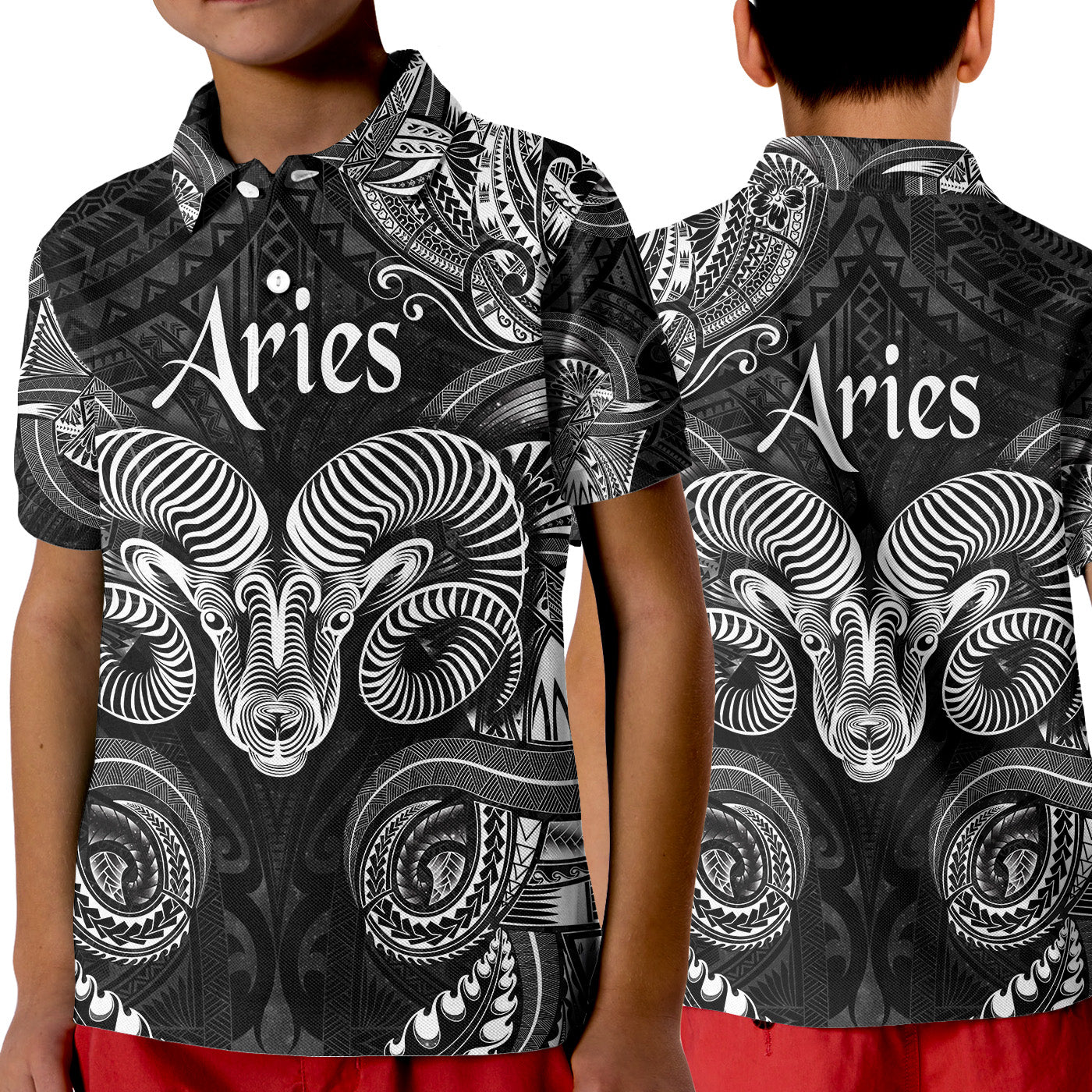 Aries Zodiac Polynesian Polo Shirt KID Unique Style - Black LT8 Unisex Black - Polynesian Pride