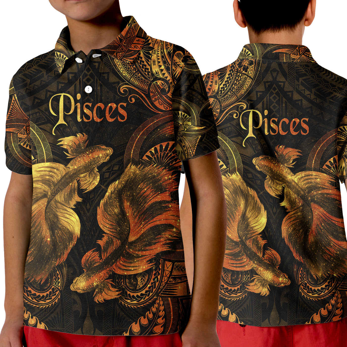 Pisces Zodiac Polynesian Polo Shirt KID Unique Style - Gold LT8 Unisex Gold - Polynesian Pride