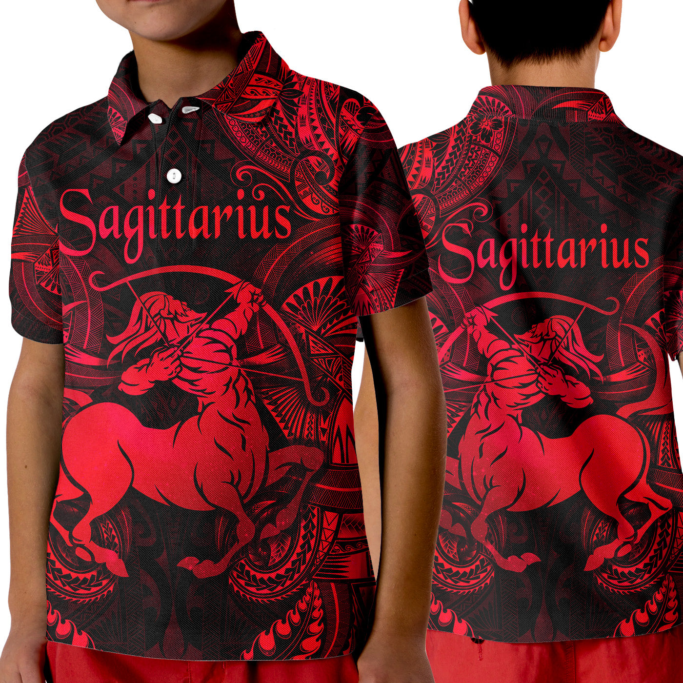 Sagittarius Zodiac Polynesian Polo Shirt KID Unique Style - Red LT8 Unisex Red - Polynesian Pride