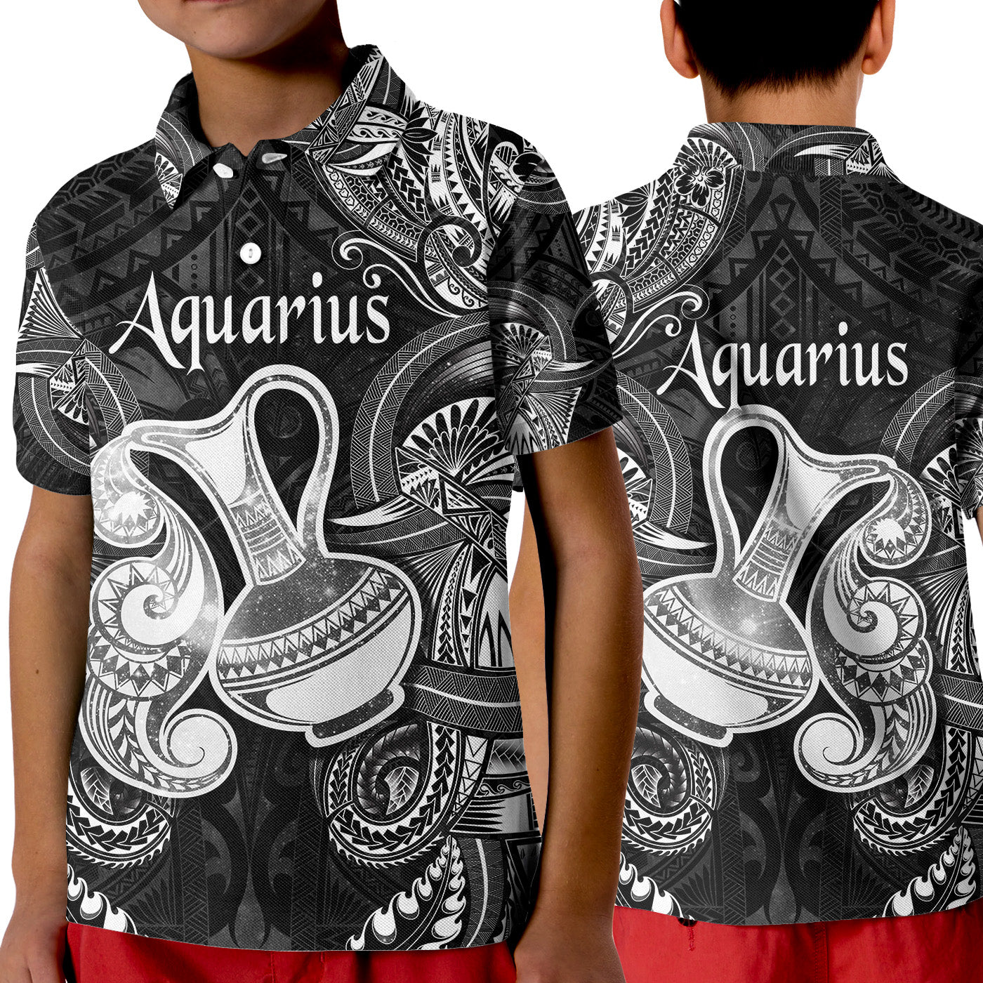 Aquarius Zodiac Polynesian Polo Shirt KID Unique Style - Black LT8 Unisex Black - Polynesian Pride