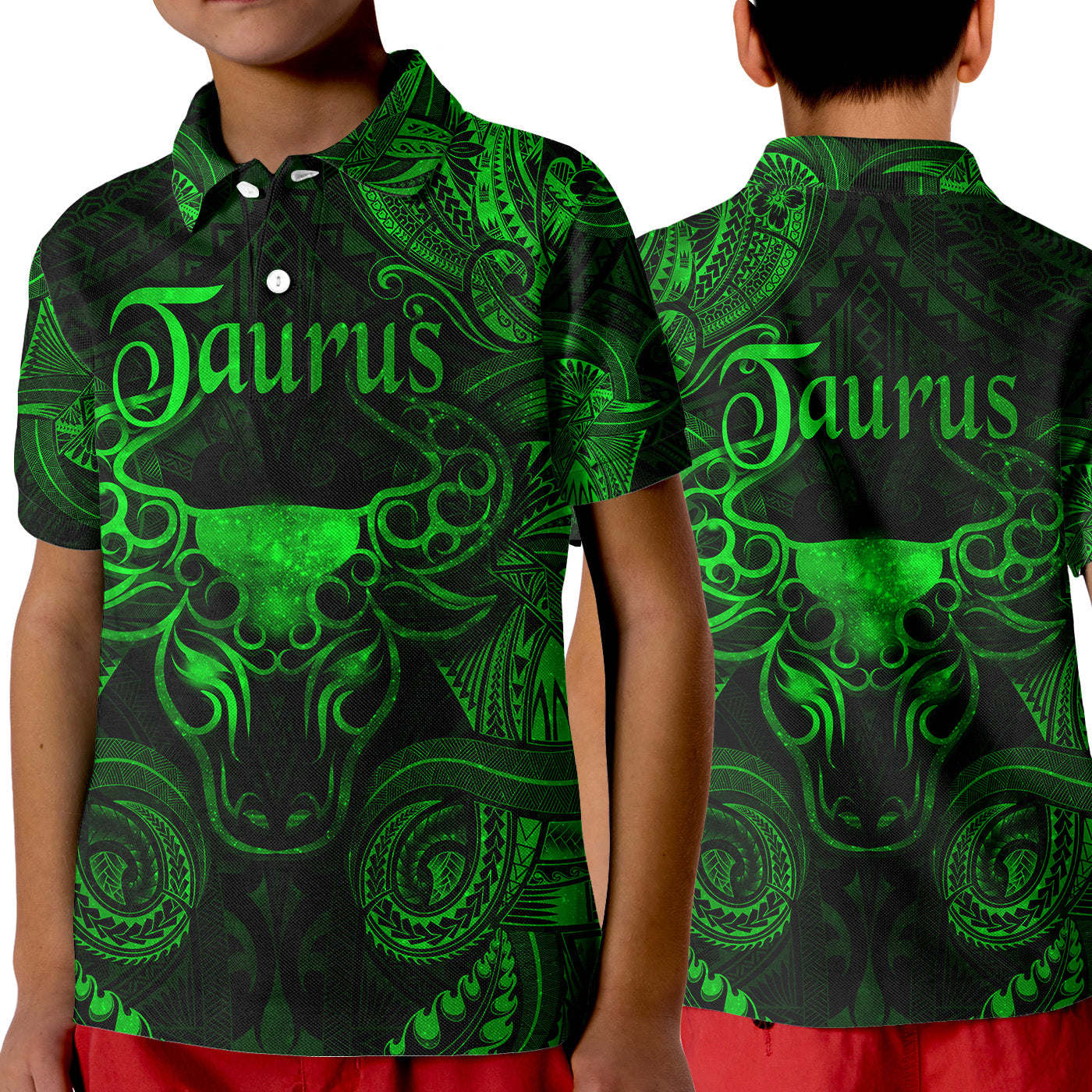 Taurus Zodiac Polynesian Polo Shirt KID Unique Style - Green LT8 Unisex Green - Polynesian Pride