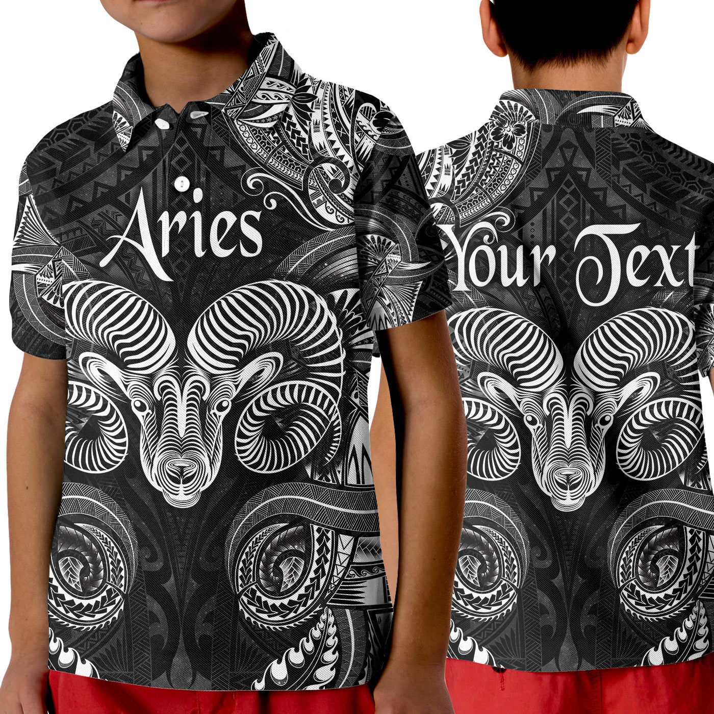 (Custom Personalised) Aries Zodiac Polynesian Polo Shirt KID Unique Style - Black LT8 Unisex Black - Polynesian Pride