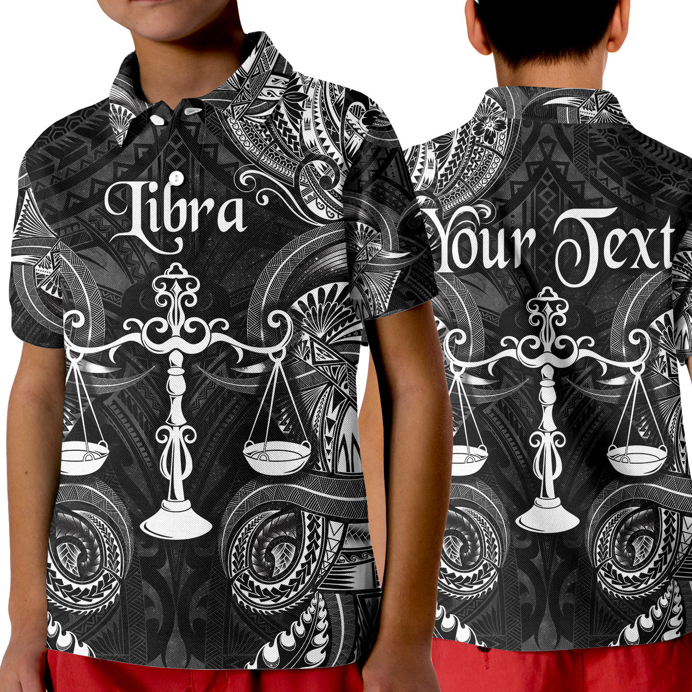 (Custom Personalised) Libra Zodiac Polynesian Polo Shirt KID Unique Style - Black LT8 Unisex Black - Polynesian Pride