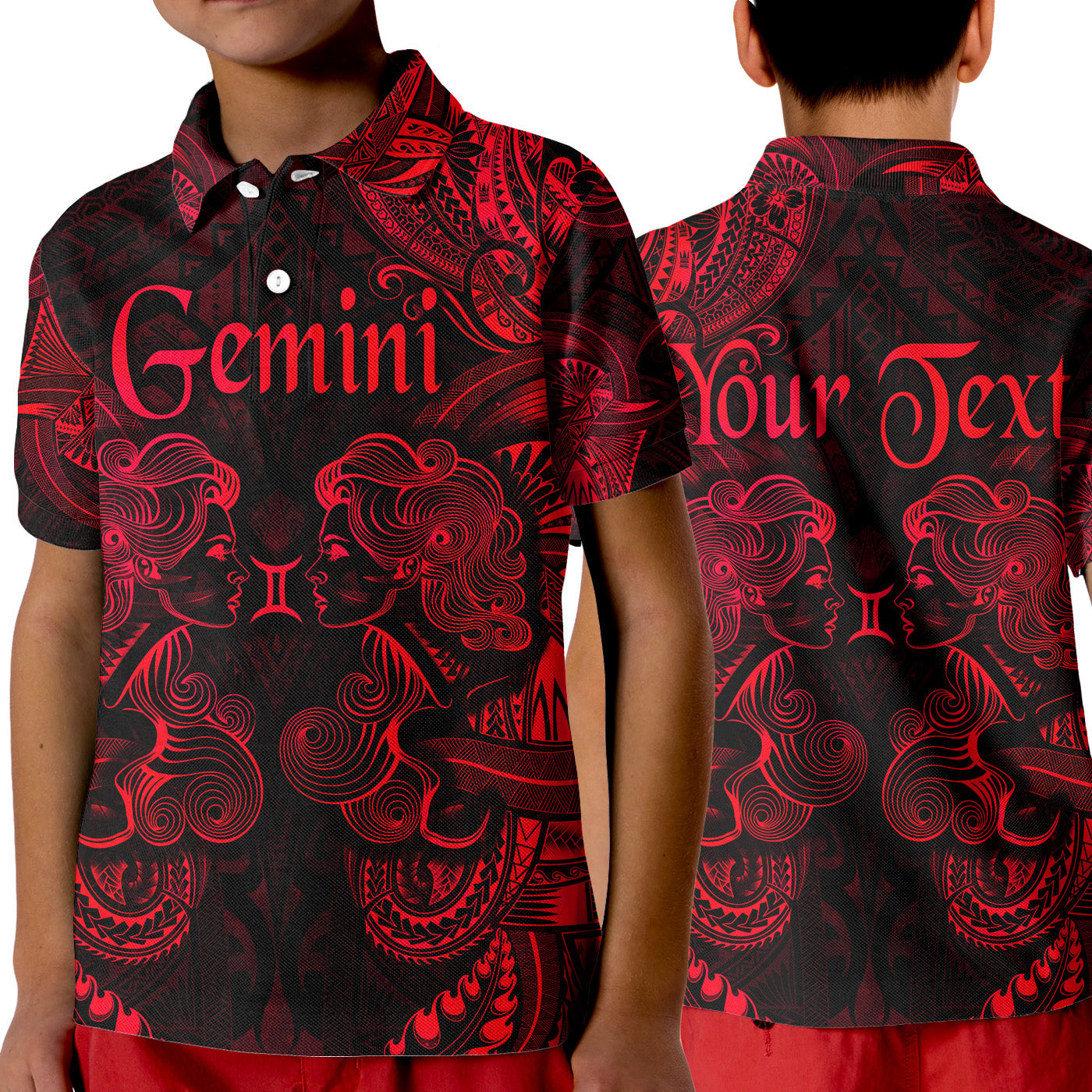 (Custom Personalised) Gemini Zodiac Polynesian Polo Shirt KID Unique Style - Red LT8 Unisex Red - Polynesian Pride