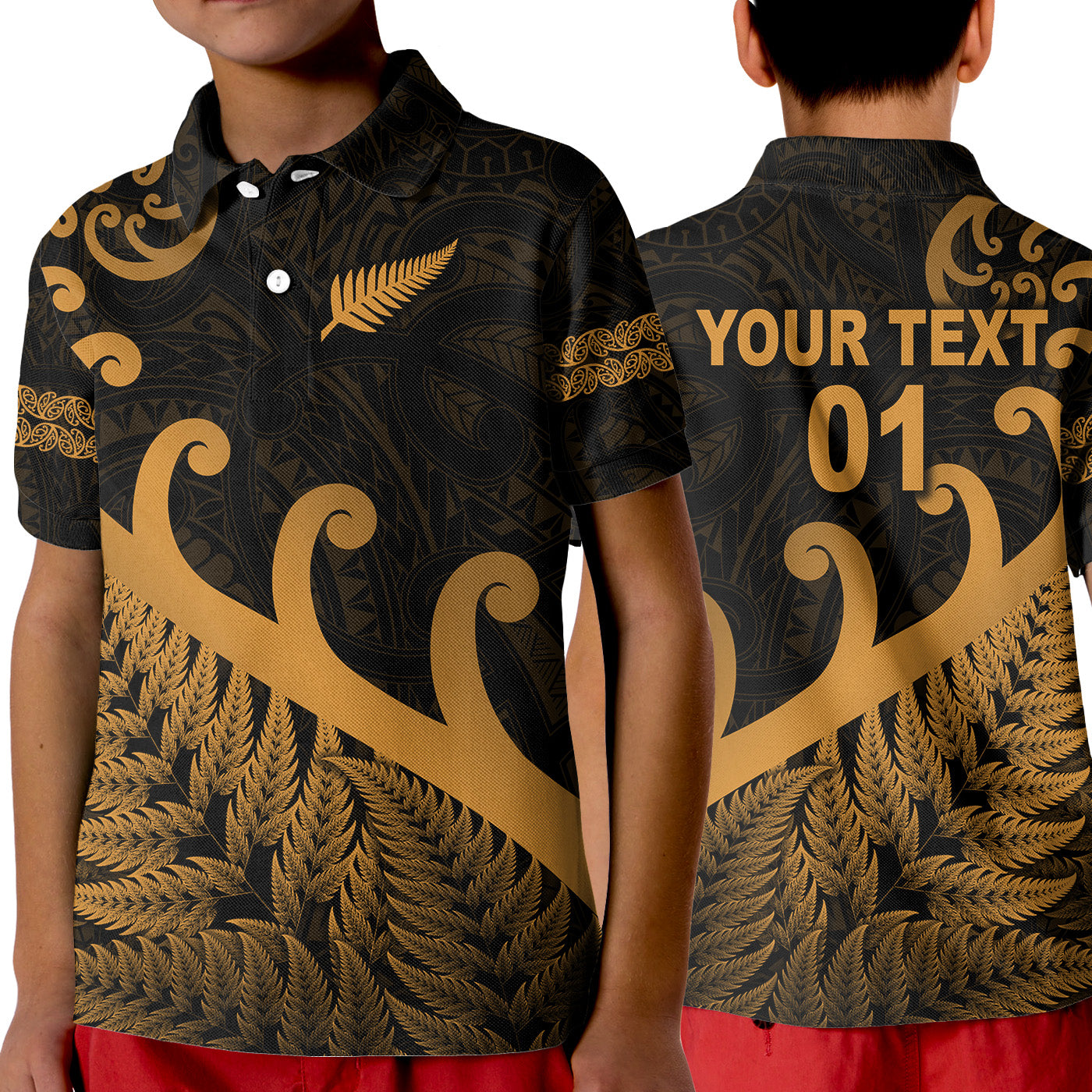 (Custom Personalised) New Zealand Rugby Maori Polo Shirt KID Silver Fern Koru Vibes - Gold LT8 Unisex Gold - Polynesian Pride