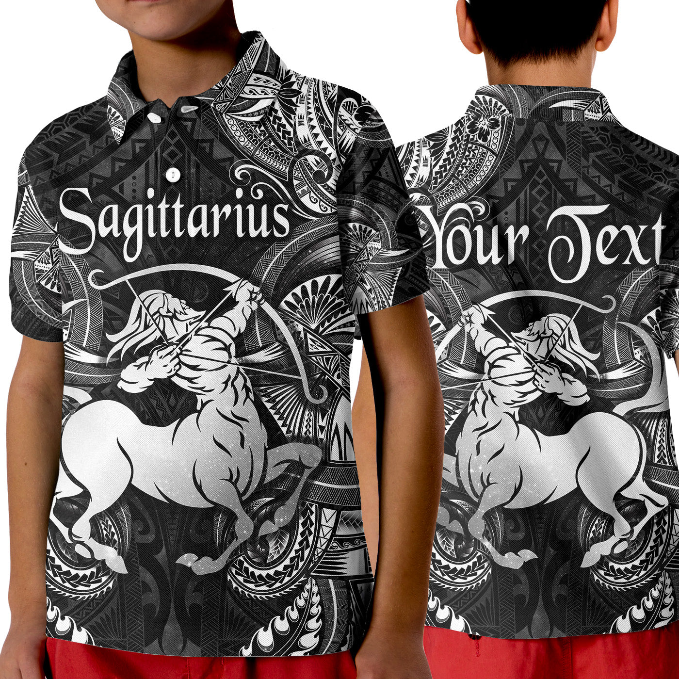 (Custom Personalised) Sagittarius Zodiac Polynesian Polo Shirt KID Unique Style - Black LT8 Unisex Black - Polynesian Pride