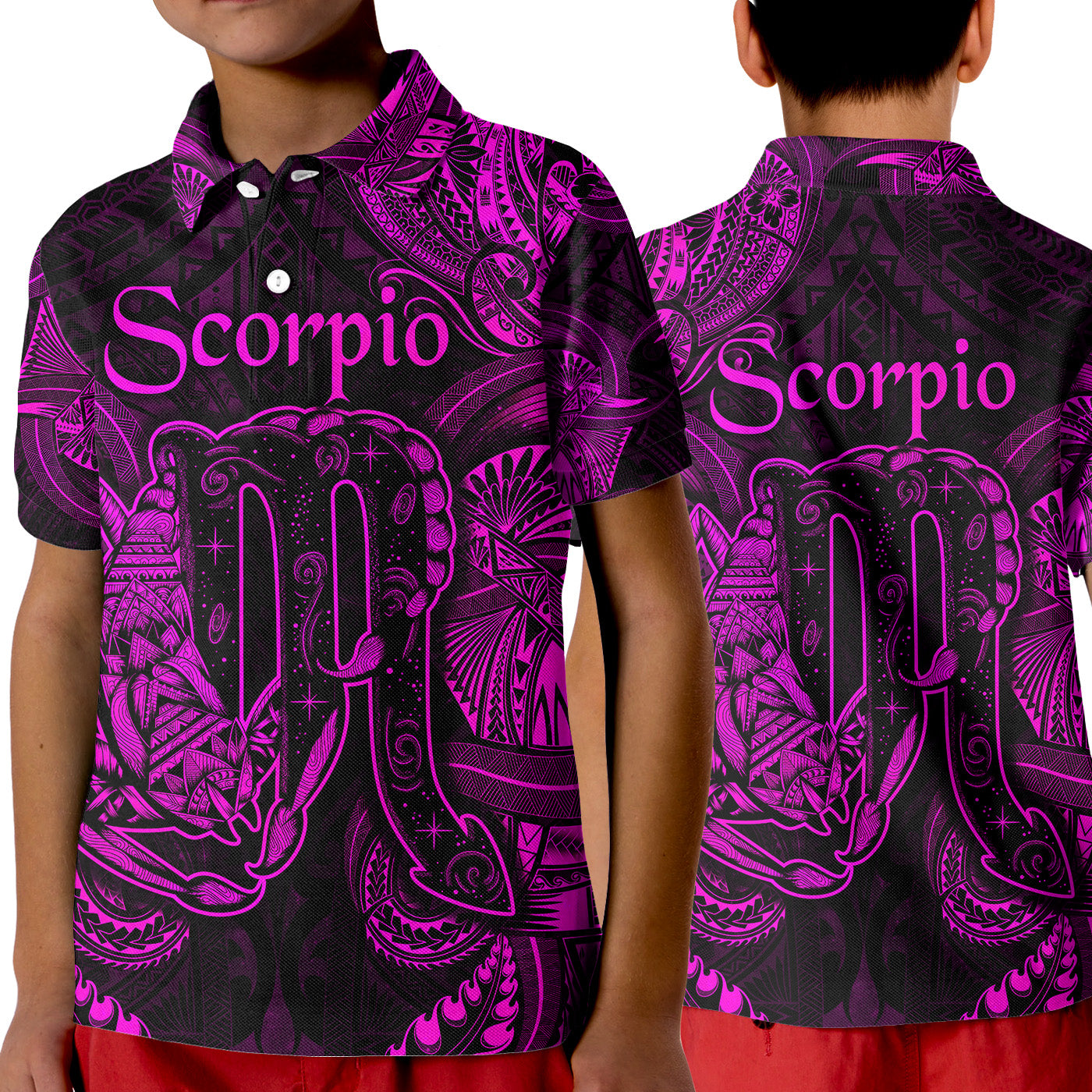Scorpio Zodiac Polynesian Polo Shirt KID Unique Style - Pink LT8 Unisex Pink - Polynesian Pride