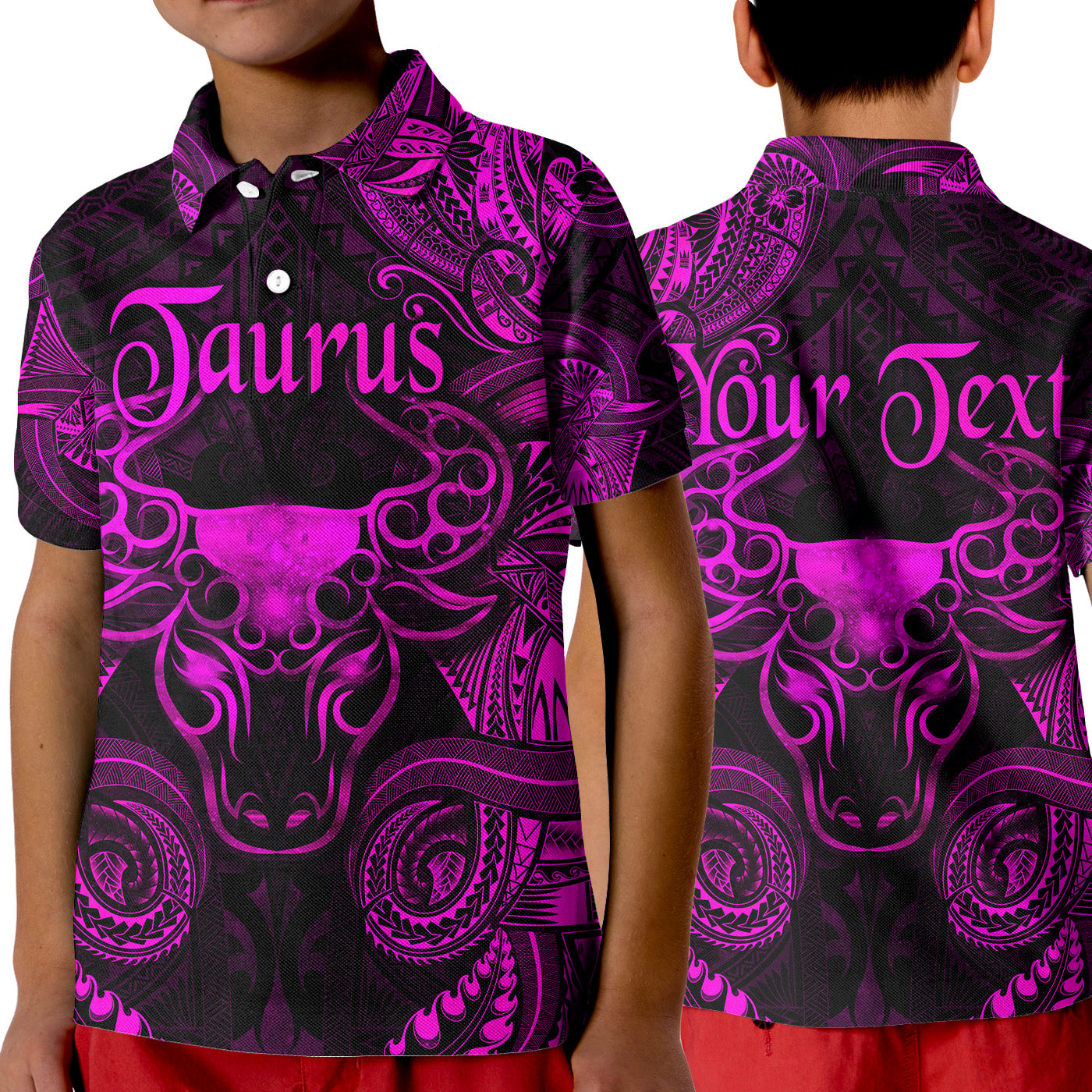 (Custom Personalised) Taurus Zodiac Polynesian Polo Shirt KID Unique Style - Pink LT8 Unisex Pink - Polynesian Pride