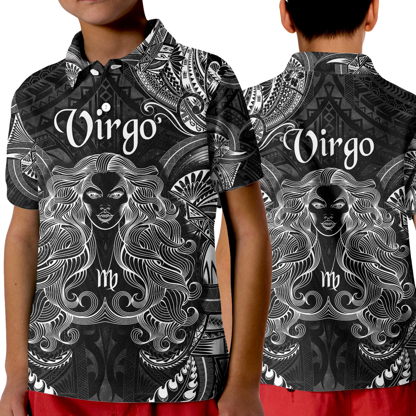 Virgo Zodiac Polynesian Polo Shirt KID Unique Style - Black LT8 Unisex Black - Polynesian Pride