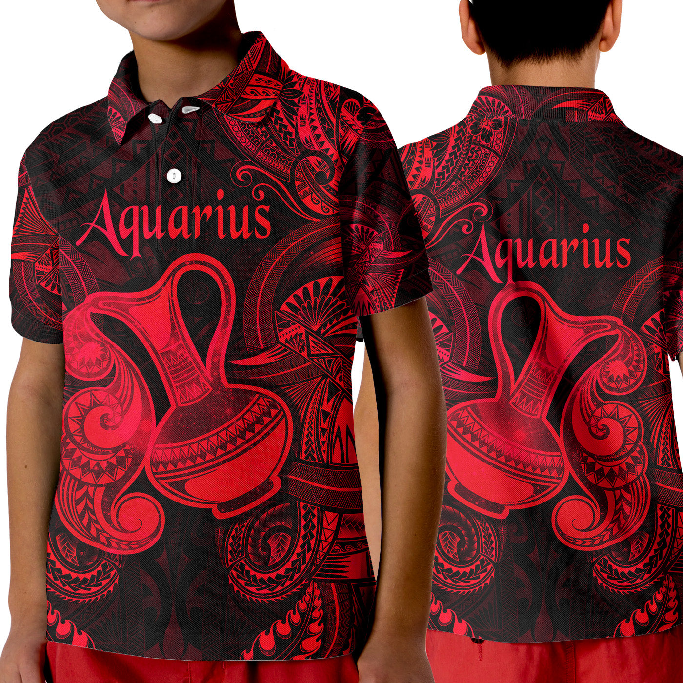 Aquarius Zodiac Polynesian Polo Shirt KID Unique Style - Red LT8 Unisex Red - Polynesian Pride