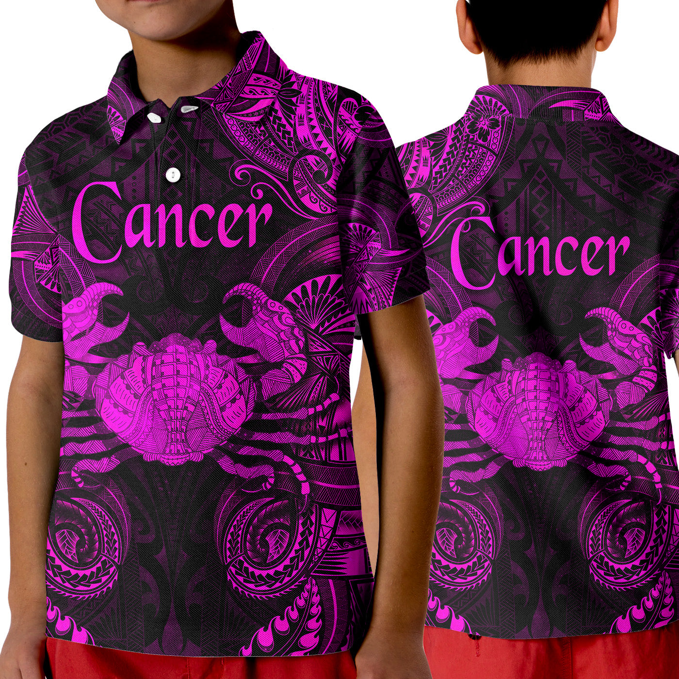 Cancer Zodiac Polynesian Polo Shirt KID Unique Style - Pink LT8 Unisex Pink - Polynesian Pride