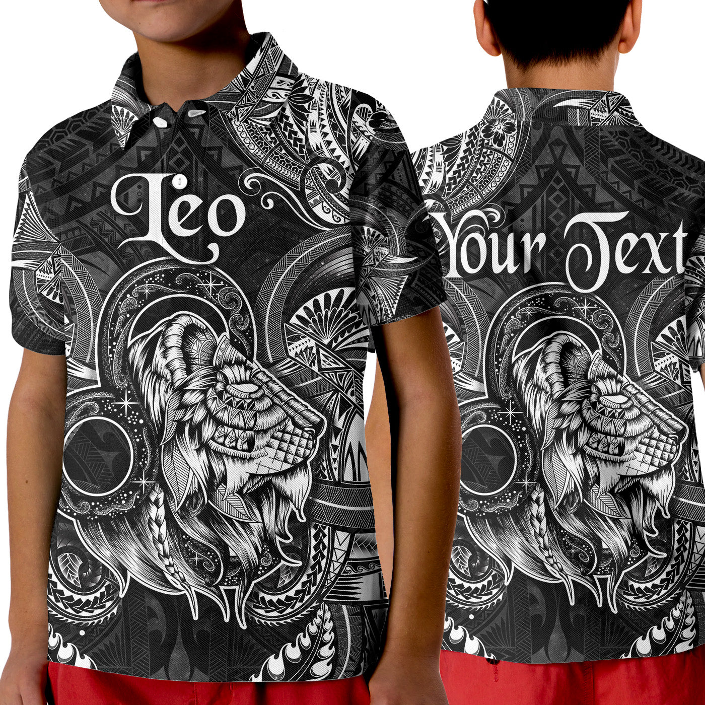 (Custom Personalised) Leo Zodiac Polynesian Polo Shirt KID Unique Style - Black LT8 Unisex Black - Polynesian Pride