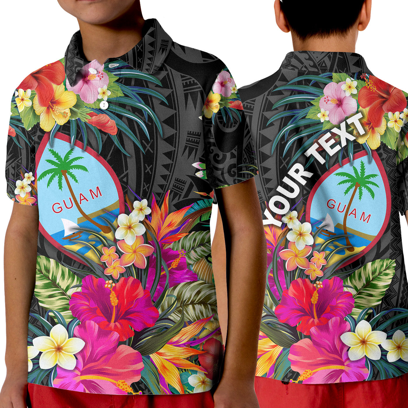 (Custom Personalised) Guam Polynesian Polo Shirt KID Tropical Flowers - Colorful Vibes LT8 - Polynesian Pride