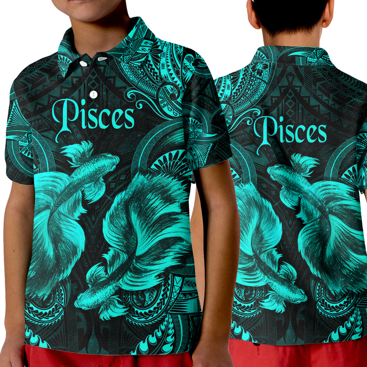 Pisces Zodiac Polynesian Polo Shirt KID Unique Style - Turquoise LT8 Unisex Turquoise - Polynesian Pride