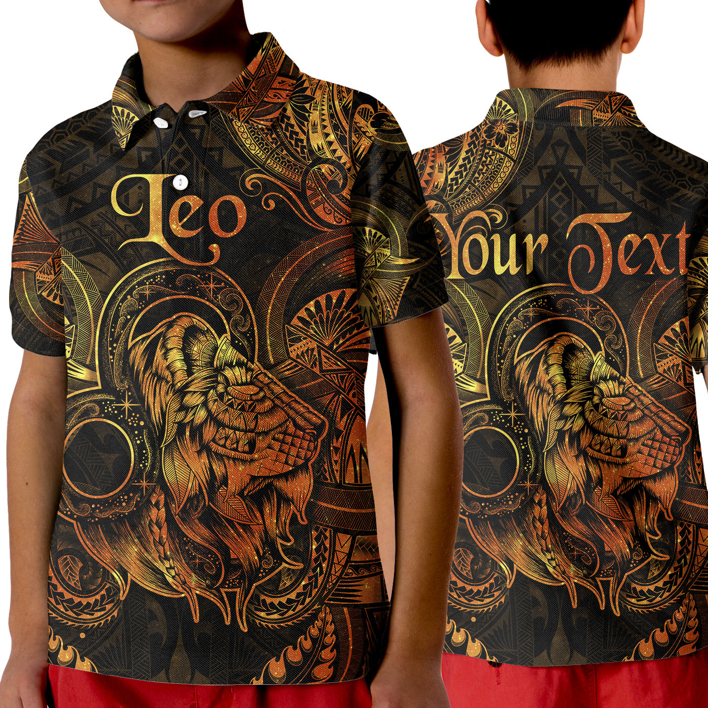 (Custom Personalised) Leo Zodiac Polynesian Polo Shirt KID Unique Style - Gold LT8 Unisex Gold - Polynesian Pride