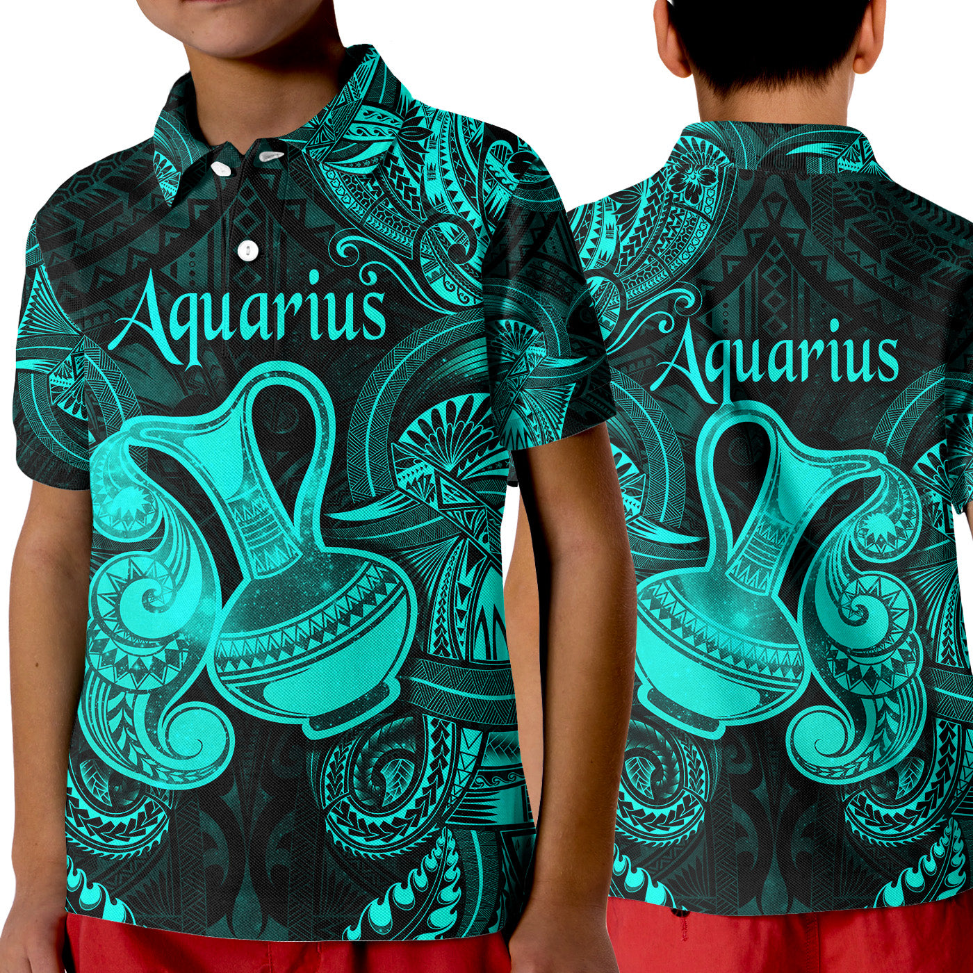 Aquarius Zodiac Polynesian Polo Shirt KID Unique Style - Turquoise LT8 Unisex Turquoise - Polynesian Pride