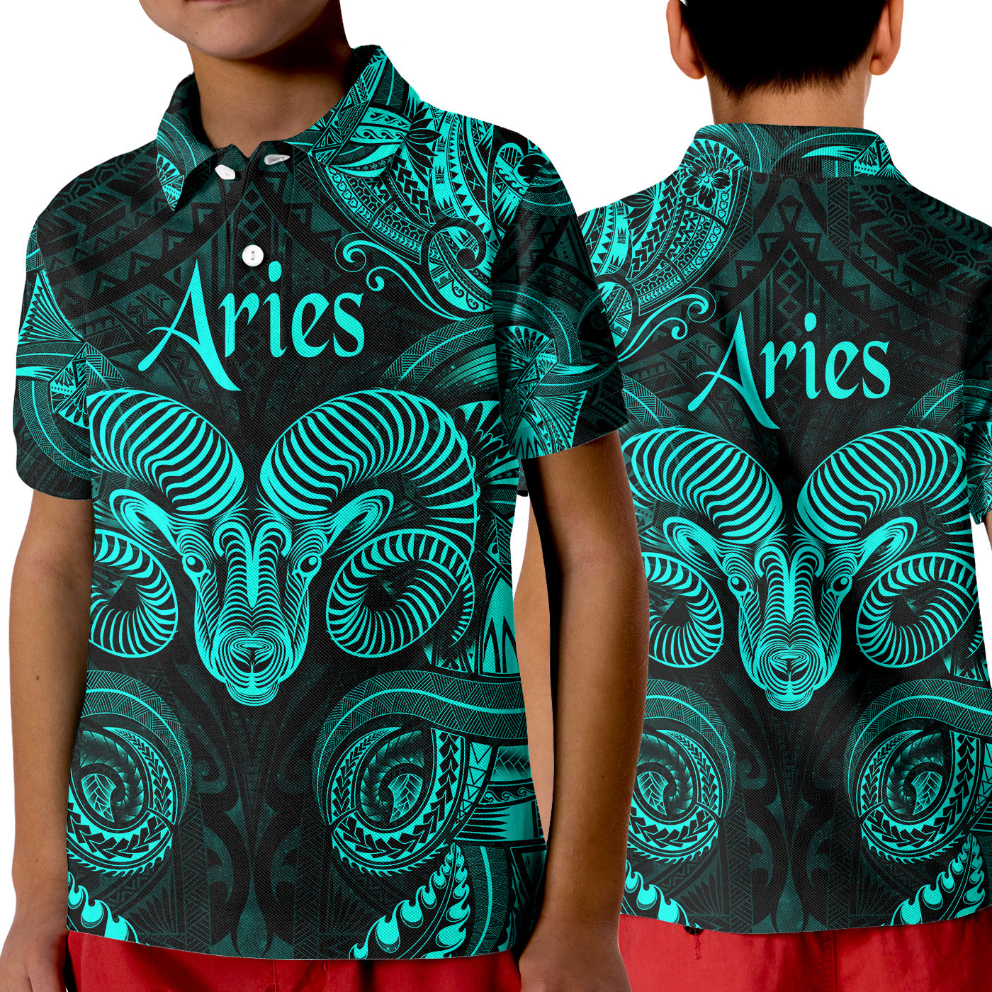 Aries Zodiac Polynesian Polo Shirt KID Unique Style - Turquoise LT8 Unisex Turquoise - Polynesian Pride