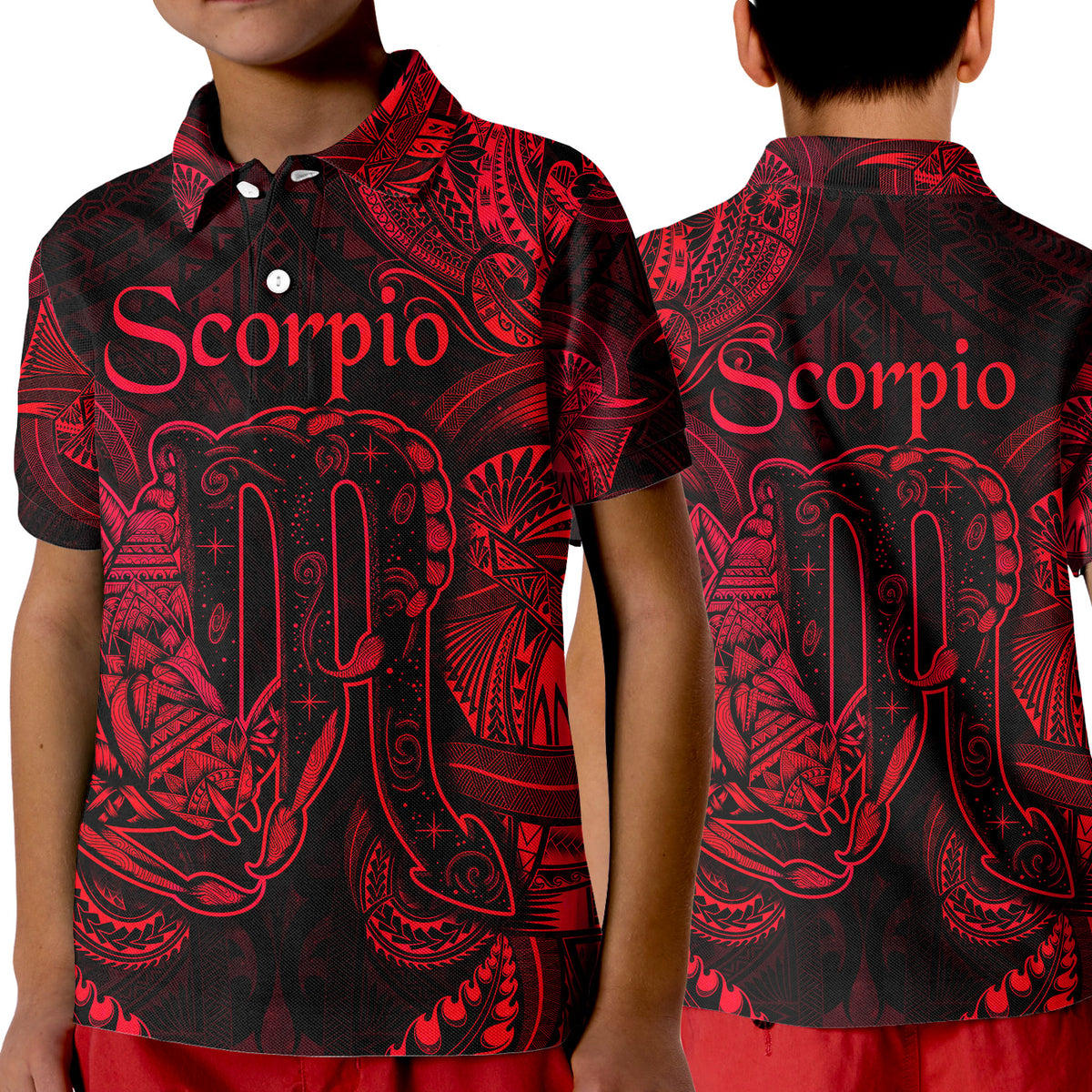 Scorpio Zodiac Polynesian Polo Shirt KID Unique Style - Red LT8 Unisex Red - Polynesian Pride