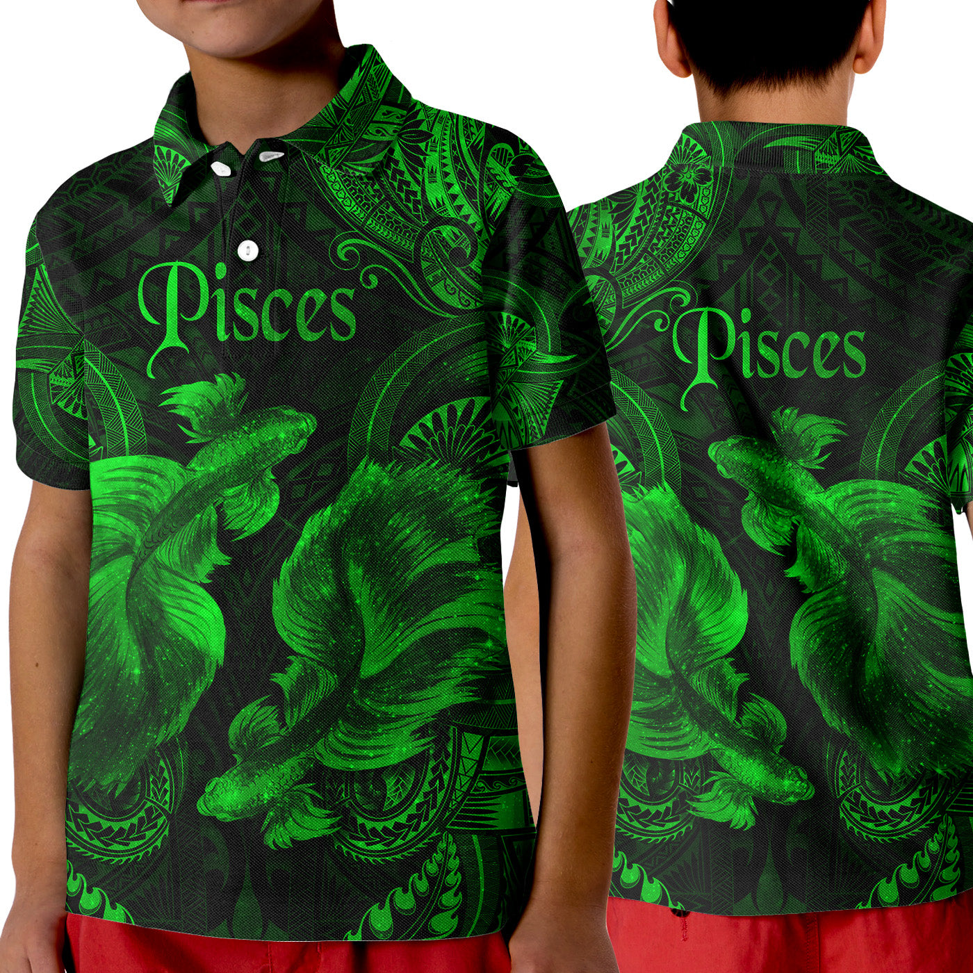 Pisces Zodiac Polynesian Polo Shirt KID Unique Style - Green LT8 Unisex Green - Polynesian Pride