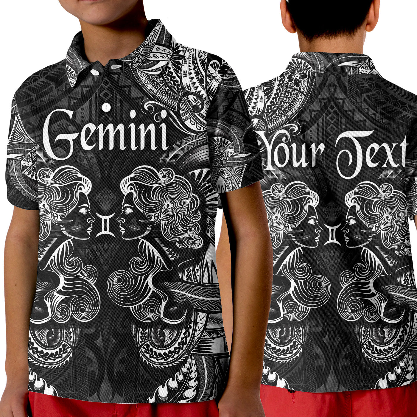 (Custom Personalised) Gemini Zodiac Polynesian Polo Shirt KID Unique Style - Black LT8 Unisex Black - Polynesian Pride