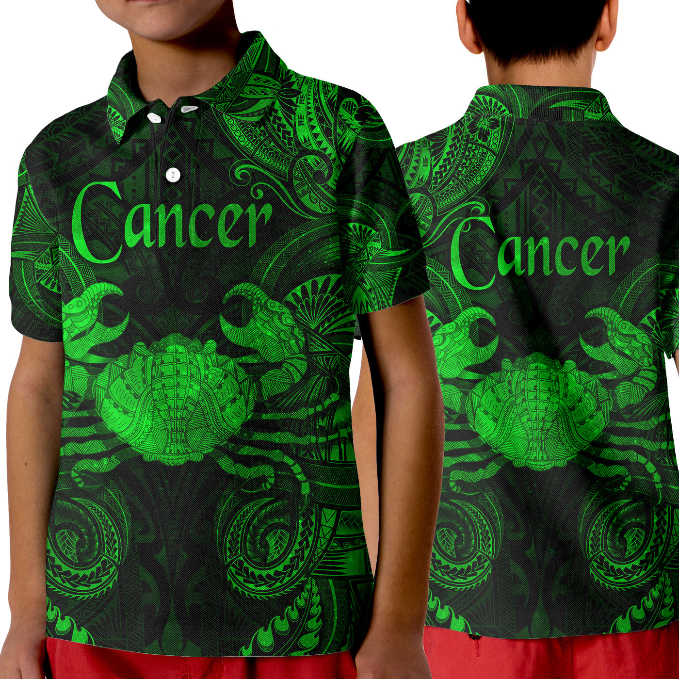 Cancer Zodiac Polynesian Polo Shirt KID Unique Style - Green LT8 Unisex Green - Polynesian Pride