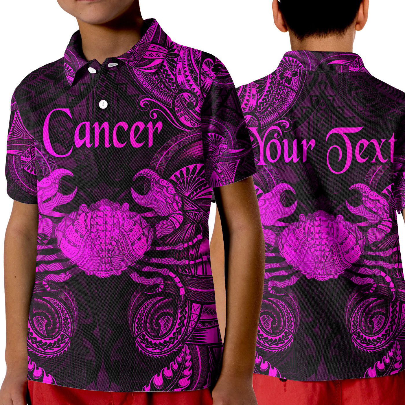 (Custom Personalised) Cancer Zodiac Polynesian Polo Shirt KID Unique Style - Pink LT8 Unisex Pink - Polynesian Pride