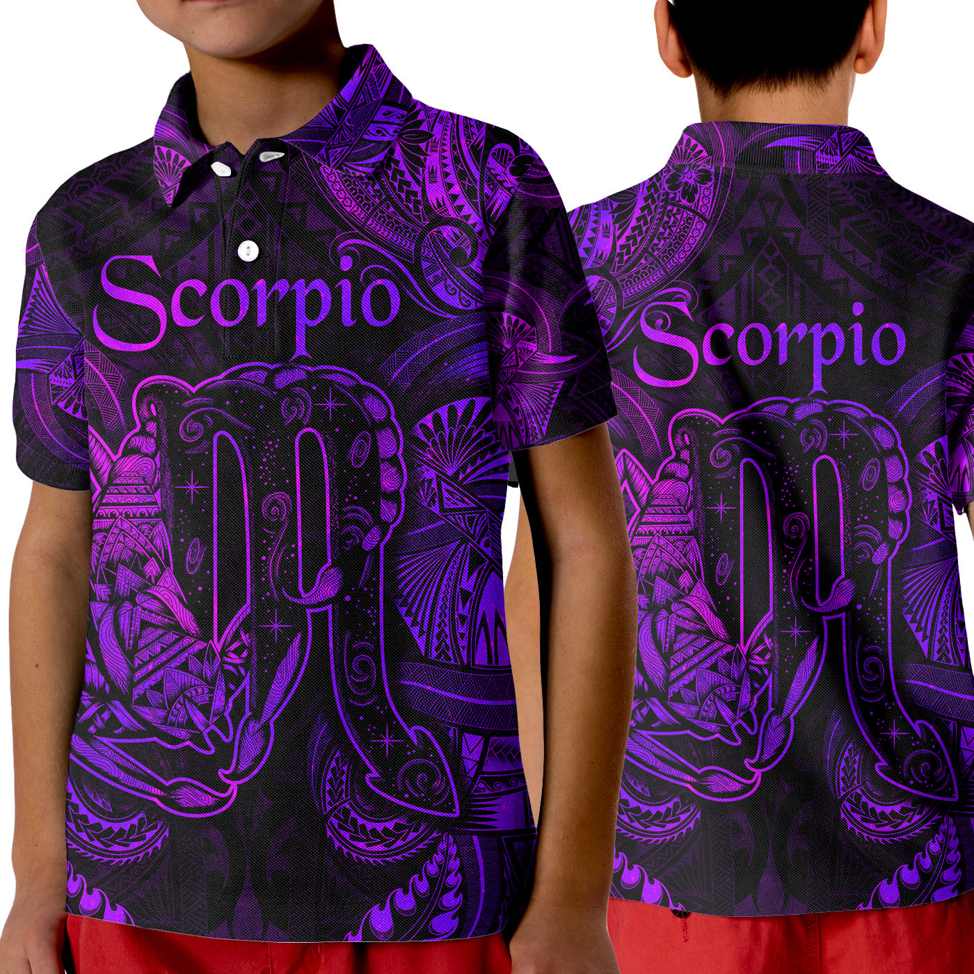 Scorpio Zodiac Polynesian Polo Shirt KID Unique Style - Purple LT8 Unisex Purple - Polynesian Pride