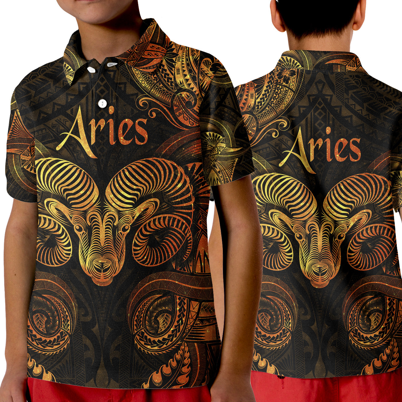 Aries Zodiac Polynesian Polo Shirt KID Unique Style - Gold LT8 Unisex Gold - Polynesian Pride