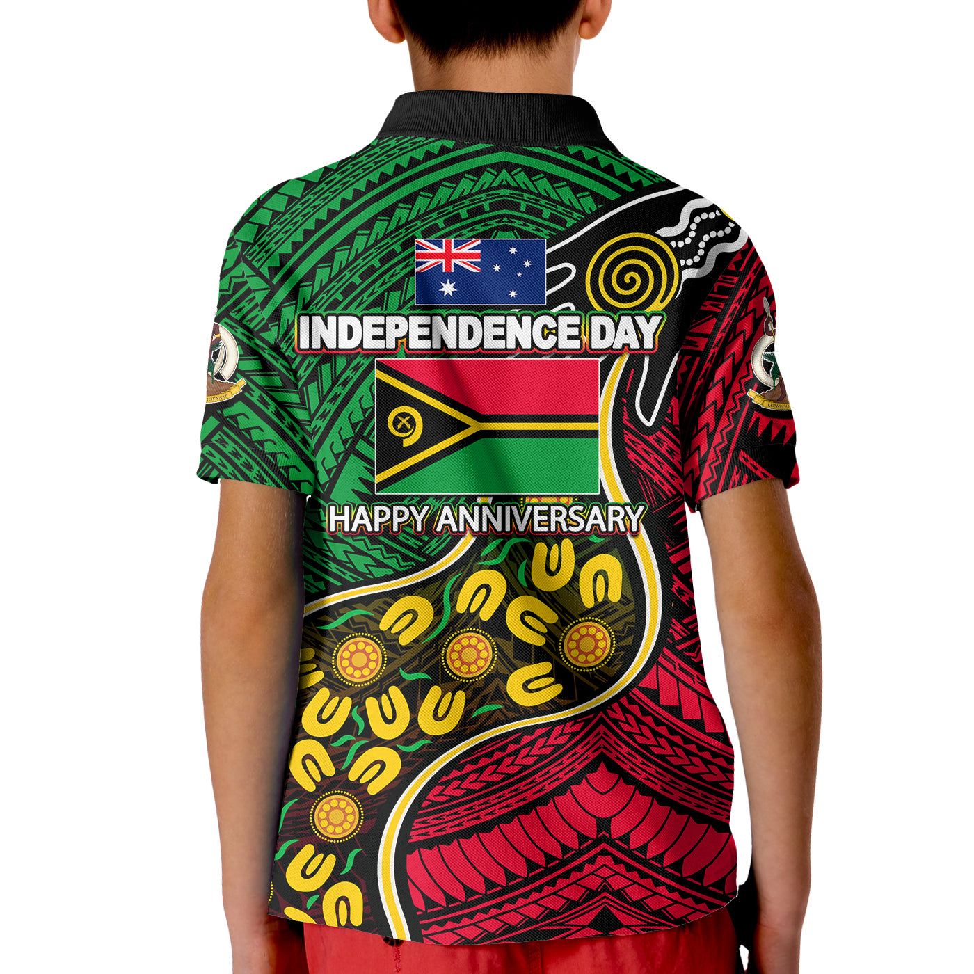 Vanuatu Mix Aboriginal Happy Independence Day Polo Shirt KID LT6 Unisex Red - Polynesian Pride