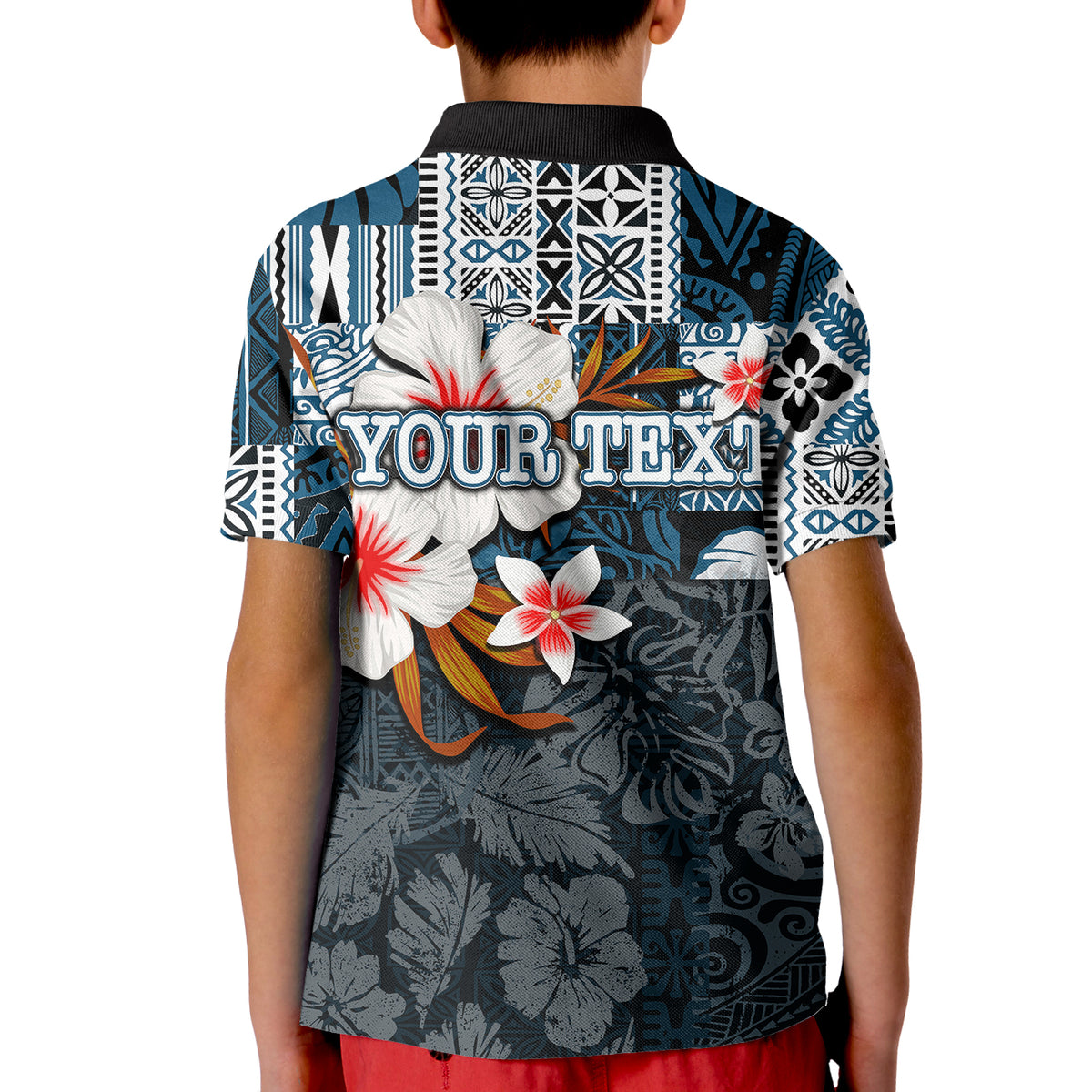 (Custom Personalised) Hawaii Fish Hook Polo Shirt KID Blue Style LT6 - Polynesian Pride