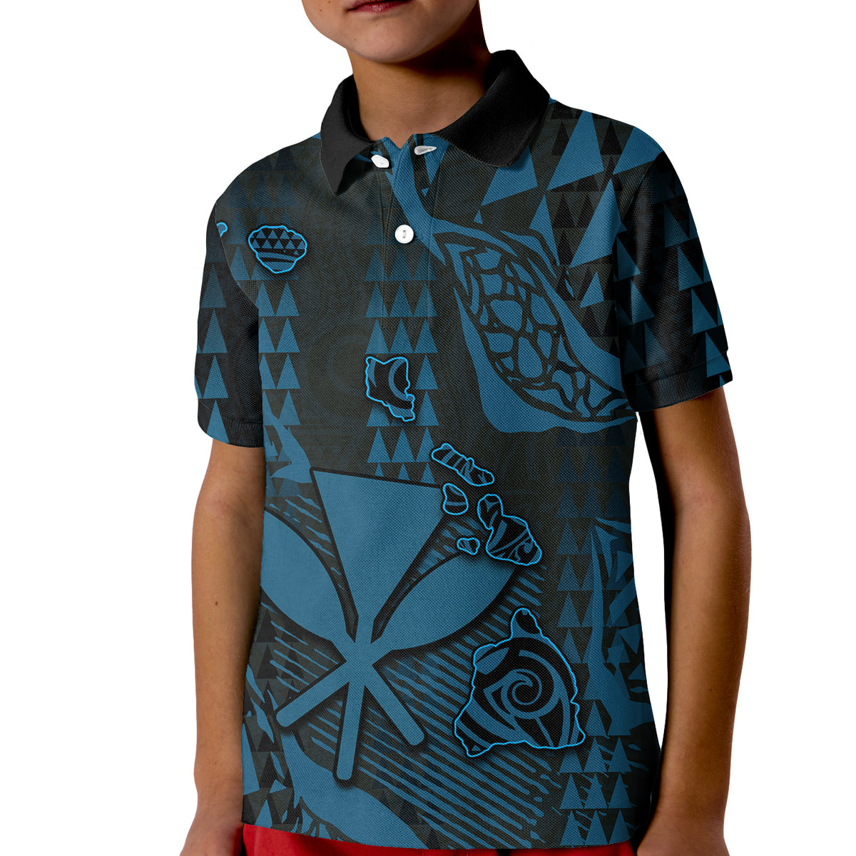 (Custom Personalised) Hawaii Kanaka Map Polo Shirt KID Blue Style LT6 Unisex Blue - Polynesian Pride