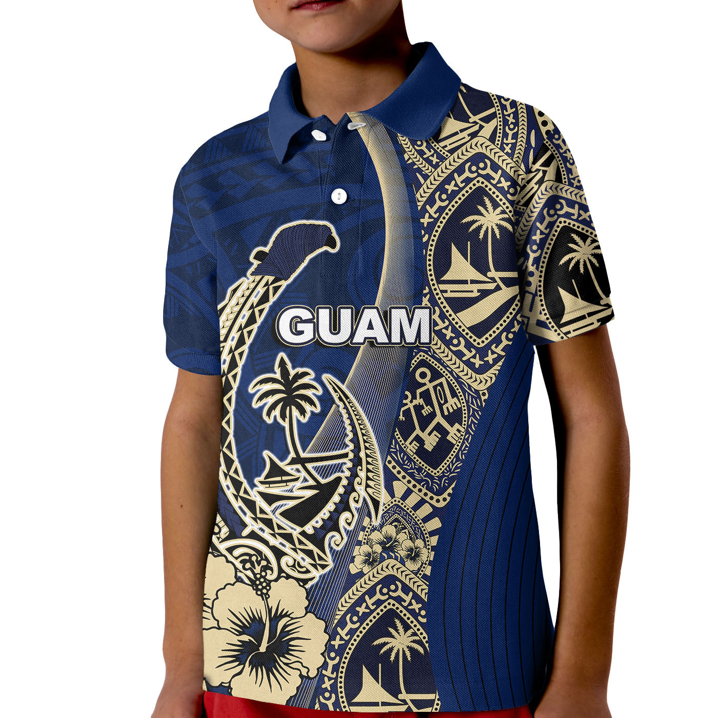 Custom Guam Fish Hook Polo Shirt KID Blue Style LT6 Unisex Blue - Polynesian Pride