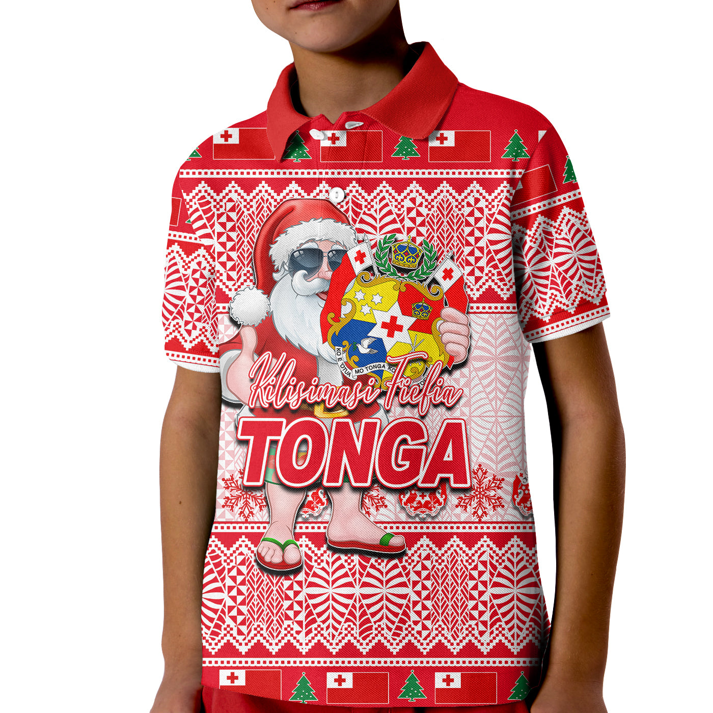 Tonga Christmas Polo Shirt KID Cool Santa Claus LT6 Unisex Red - Polynesian Pride